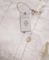 $395 ELEVENTY - PURE LINEN Ivory/Blue Collarless Button Dress Shirt - L (41)