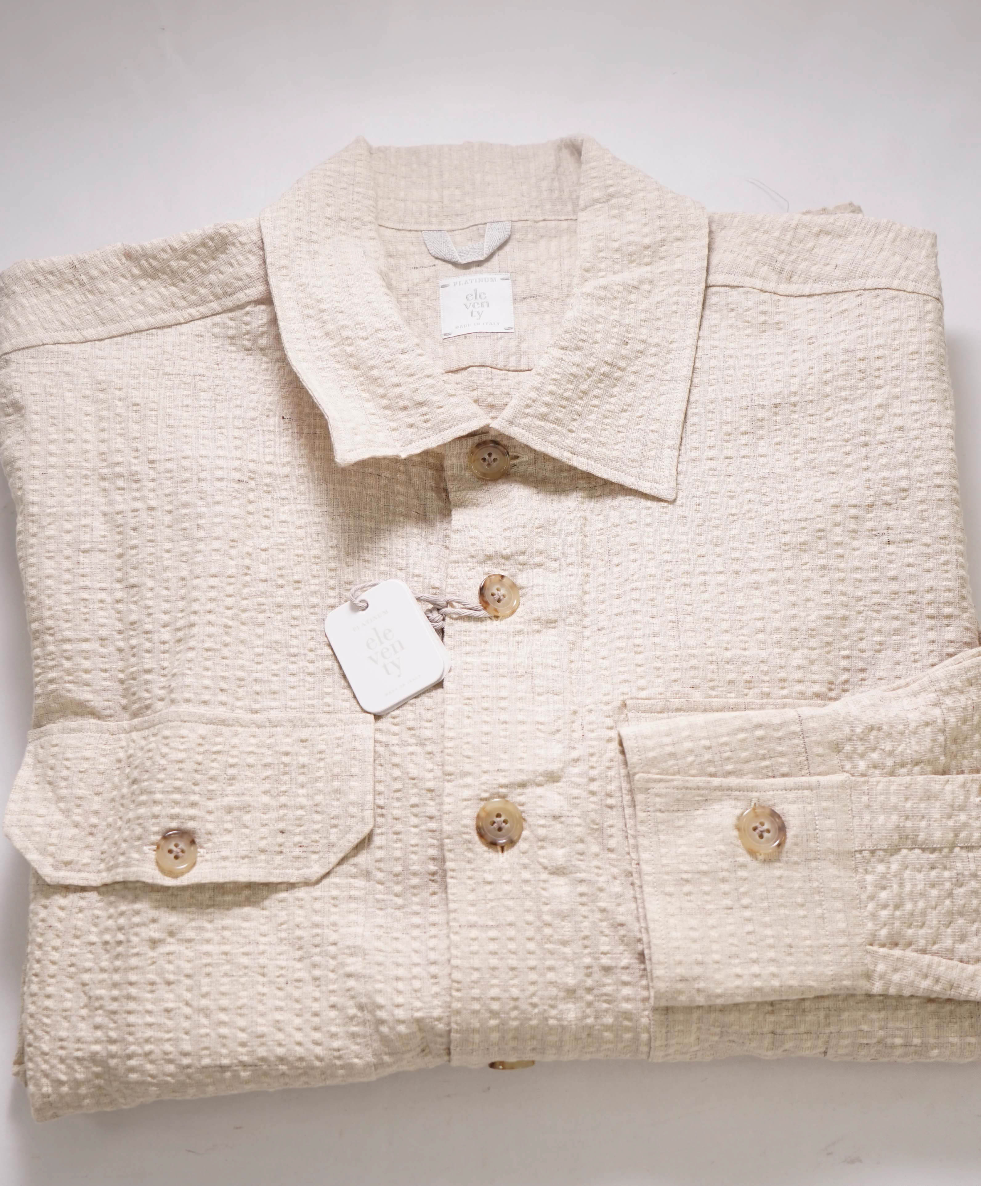 $595 ELEVENTY PLATINUM - Cotton/Linen Seersucker Shirt Jacket Coat - M