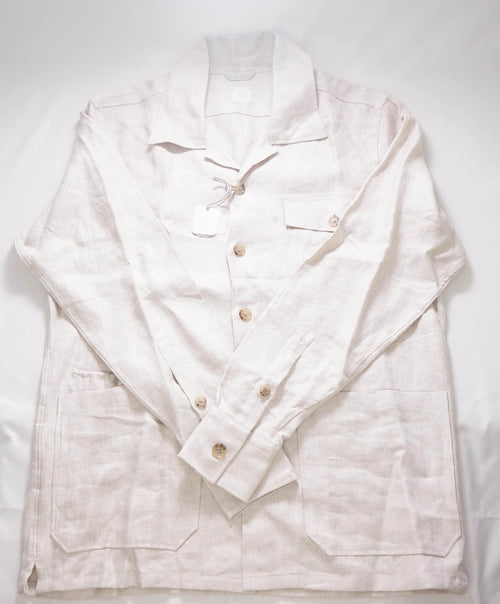 $595 ELEVENTY PLATINUM - Pure LINEN Neutral Herringbone Shirt Jacket Coat - M