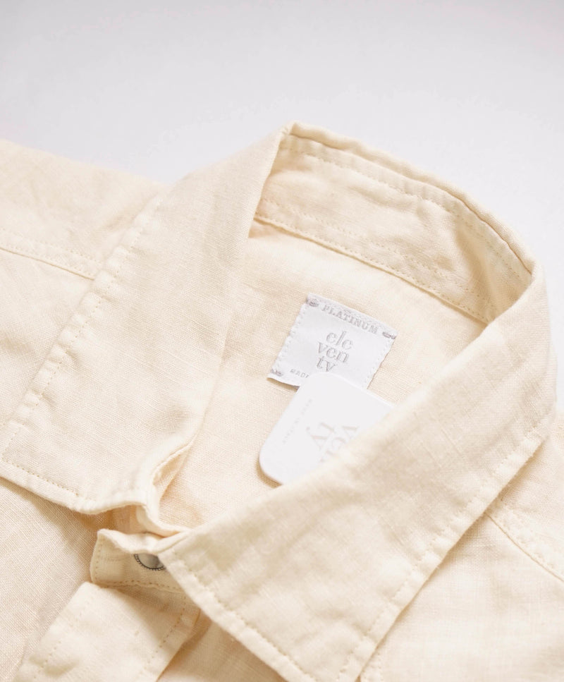 $495 ELEVENTY - *SNAP FRONT* Pastel Yellow LINEN Dress Shirt - M