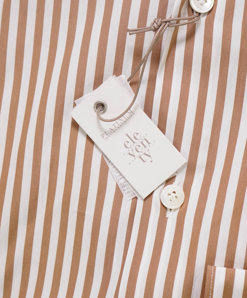 $495 ELEVENTY - *CONTRAST COLLAR* Brown/White Stripe Dress Shirt - M