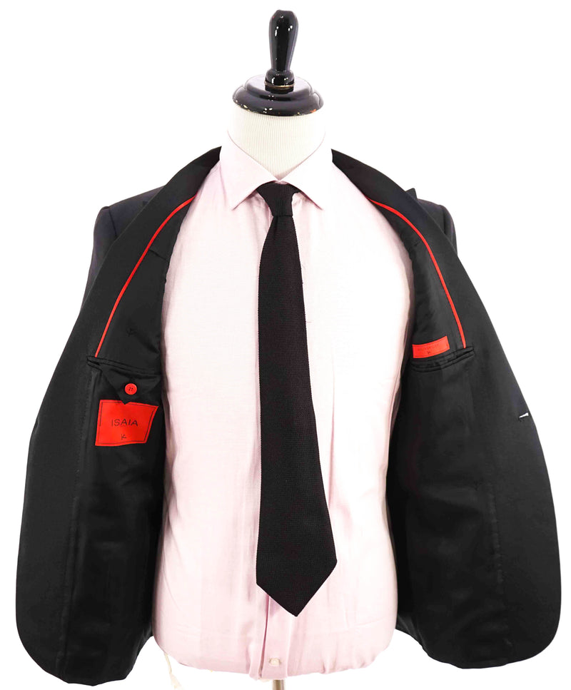 $4,595 ISAIA - "AQUASPIDER" Satin PEAK LAPEL Black Wool Tuxedo - 38S
