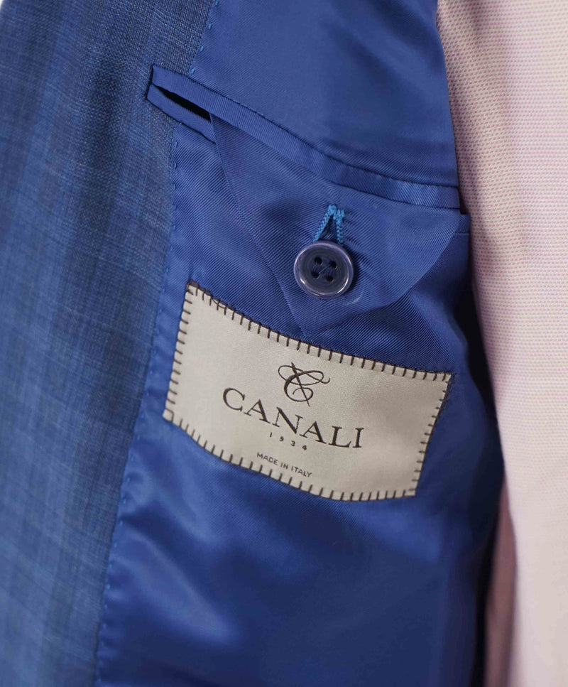 $2,195 CANALI - Medium Blue Check Plaid Textured 2-Piece Suit - 36R