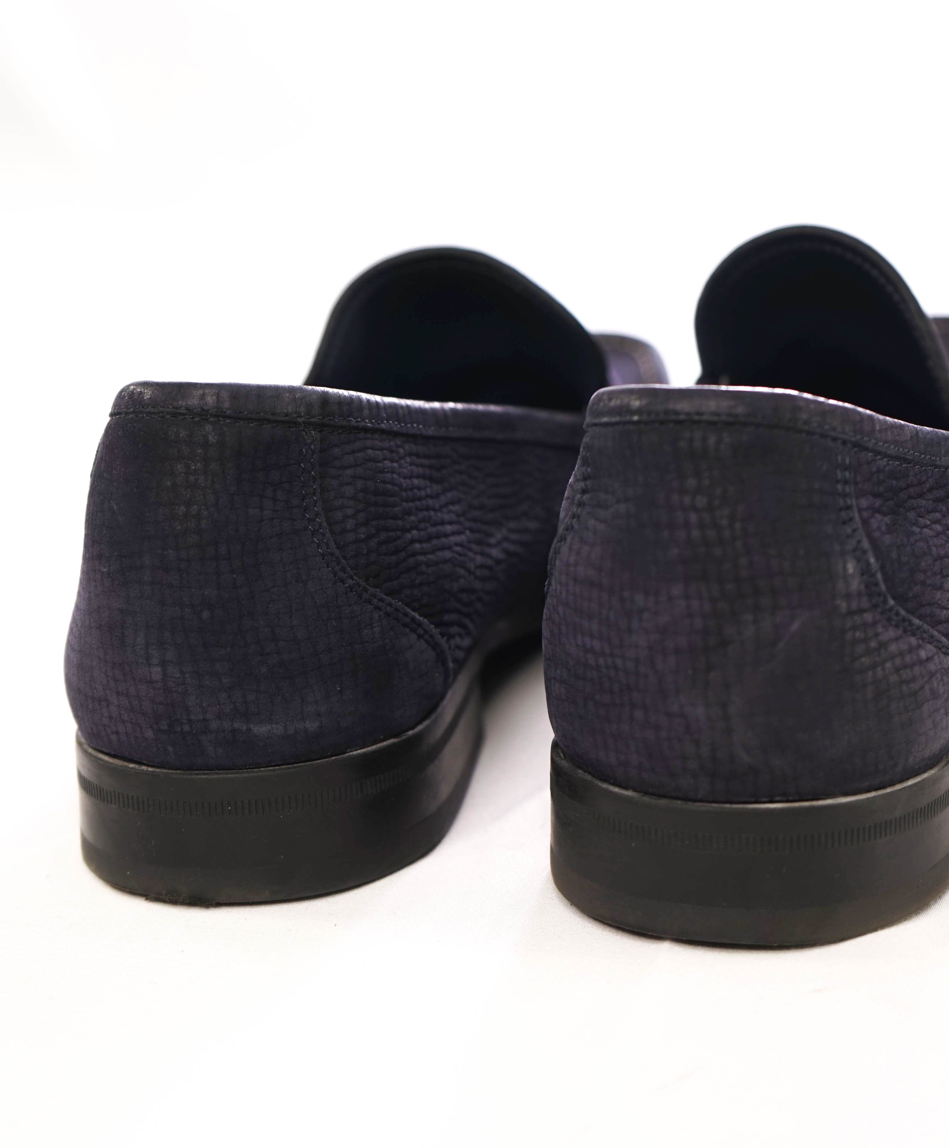 $850 SALVATORE FERRAGAMO - “Magnifico” Blue Leather Embossed Slip-On Loafer - 12 D