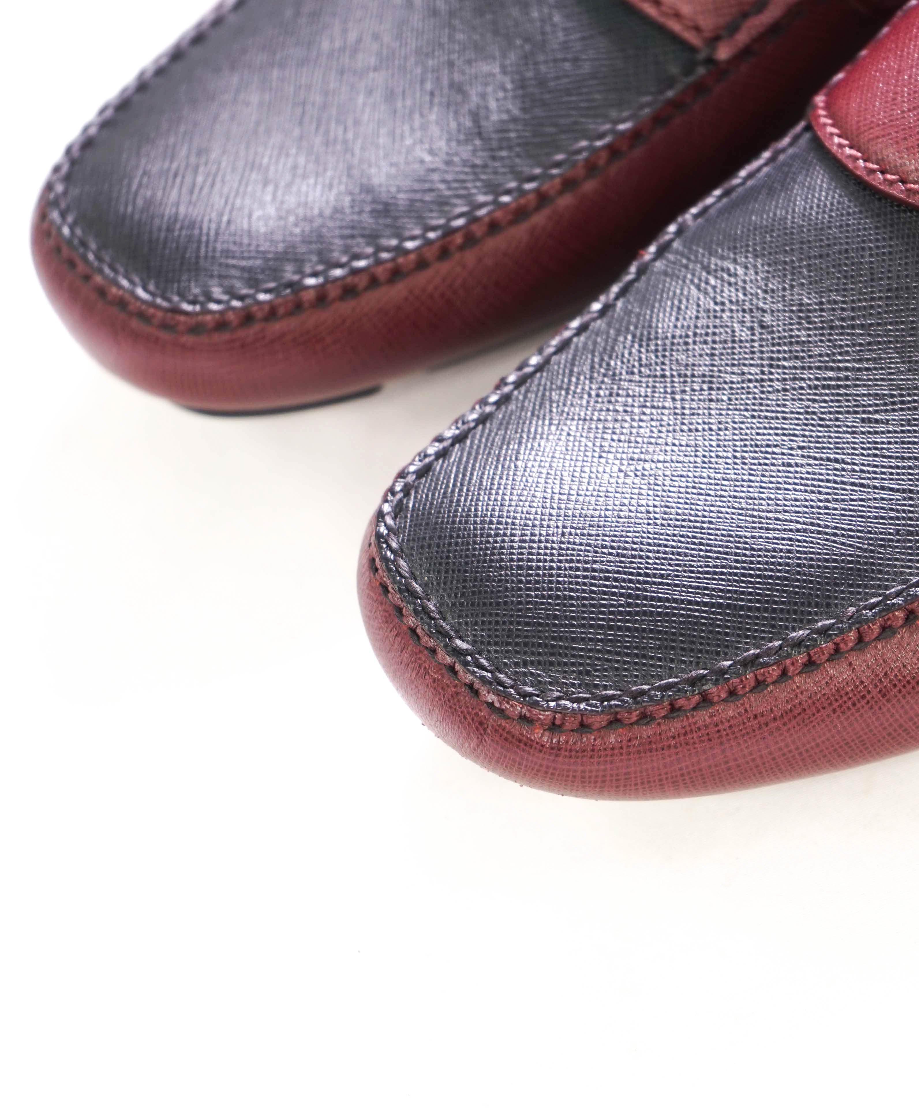 $850 PRADA - Burgundy Black Saffiano LOGO Leather Penny Loafers - 9US (8)