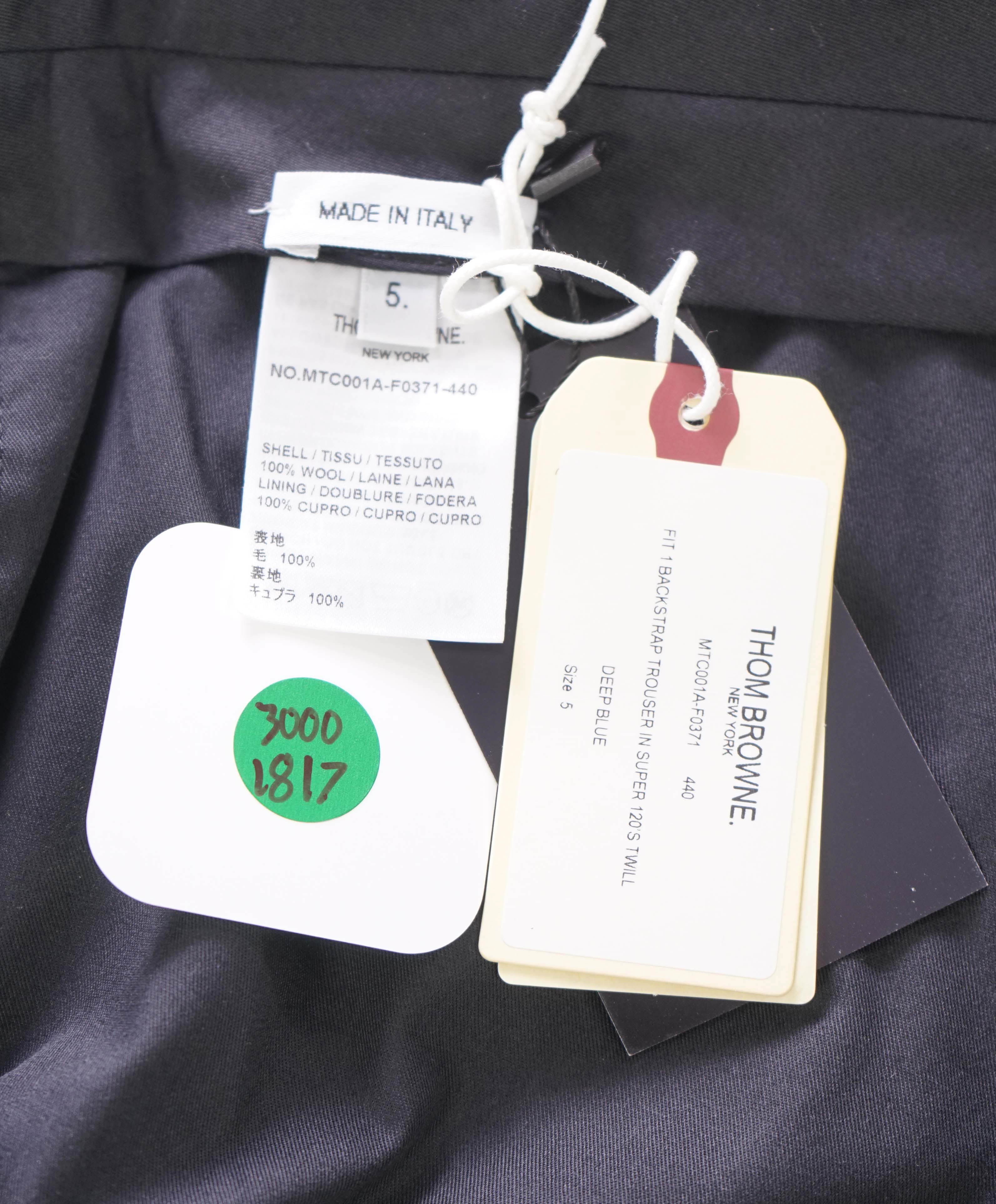 $3,200 THOM BROWNE - 120's Blue Twill Dress Pants Side Tab Pants- (SZ 5) 38W