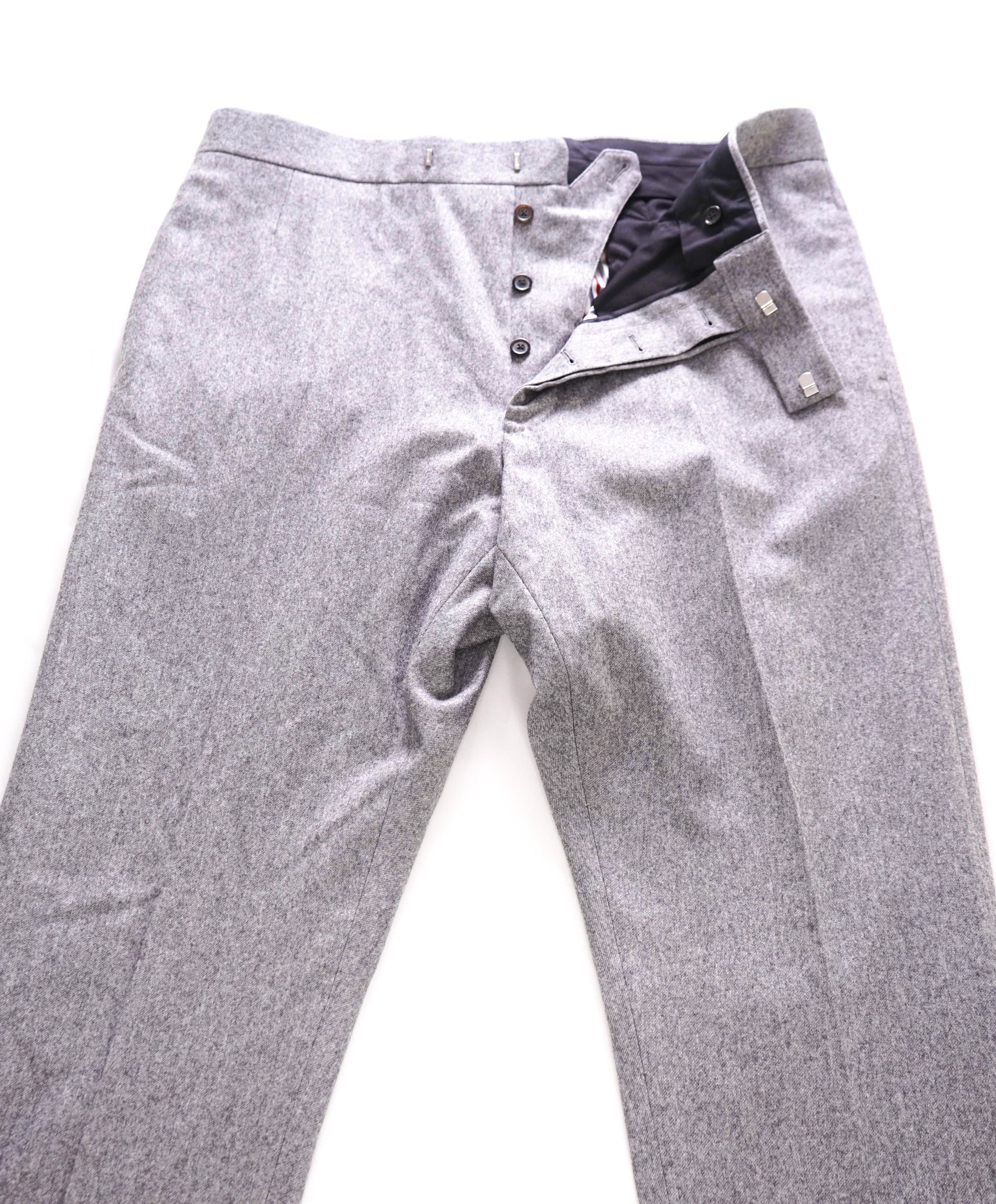 $3,200 THOM BROWNE - Gray CASHMERE Flannel Dress Pants Side Tab Pants- (SZ 4) 37W