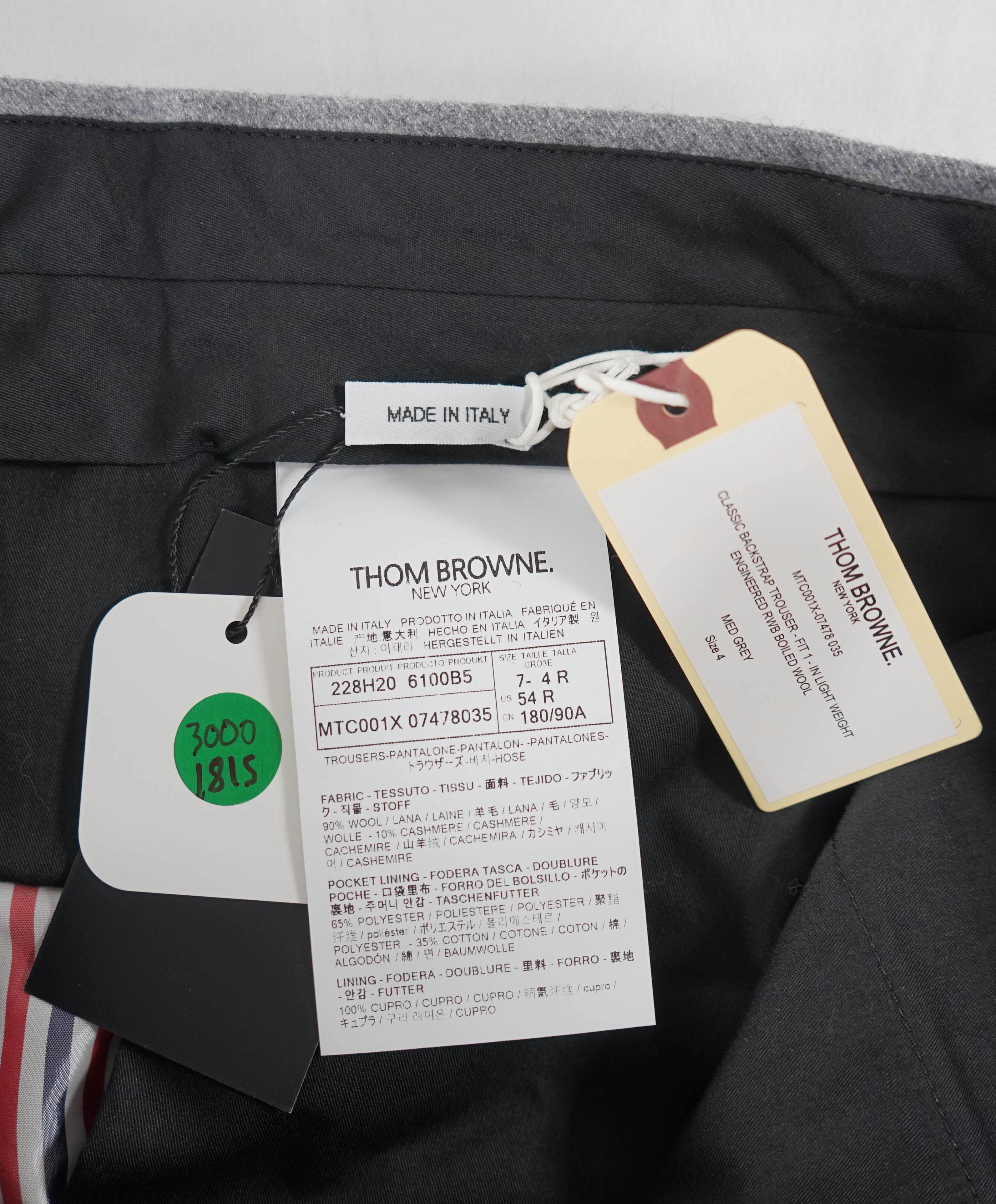 $3,200 THOM BROWNE - Gray CASHMERE Flannel Dress Pants Side Tab Pants- (SZ 4) 37W