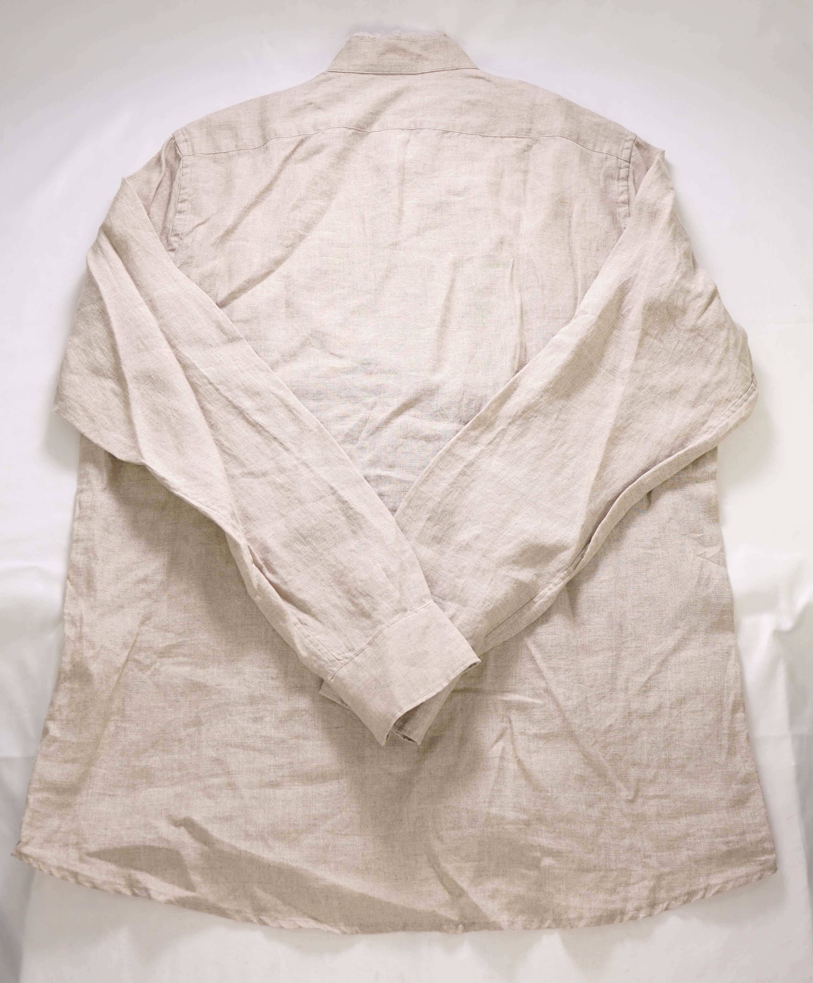 $495 ELEVENTY - LINEN Popover *PLEATED* Ivory MOP Button Down Shirt - M