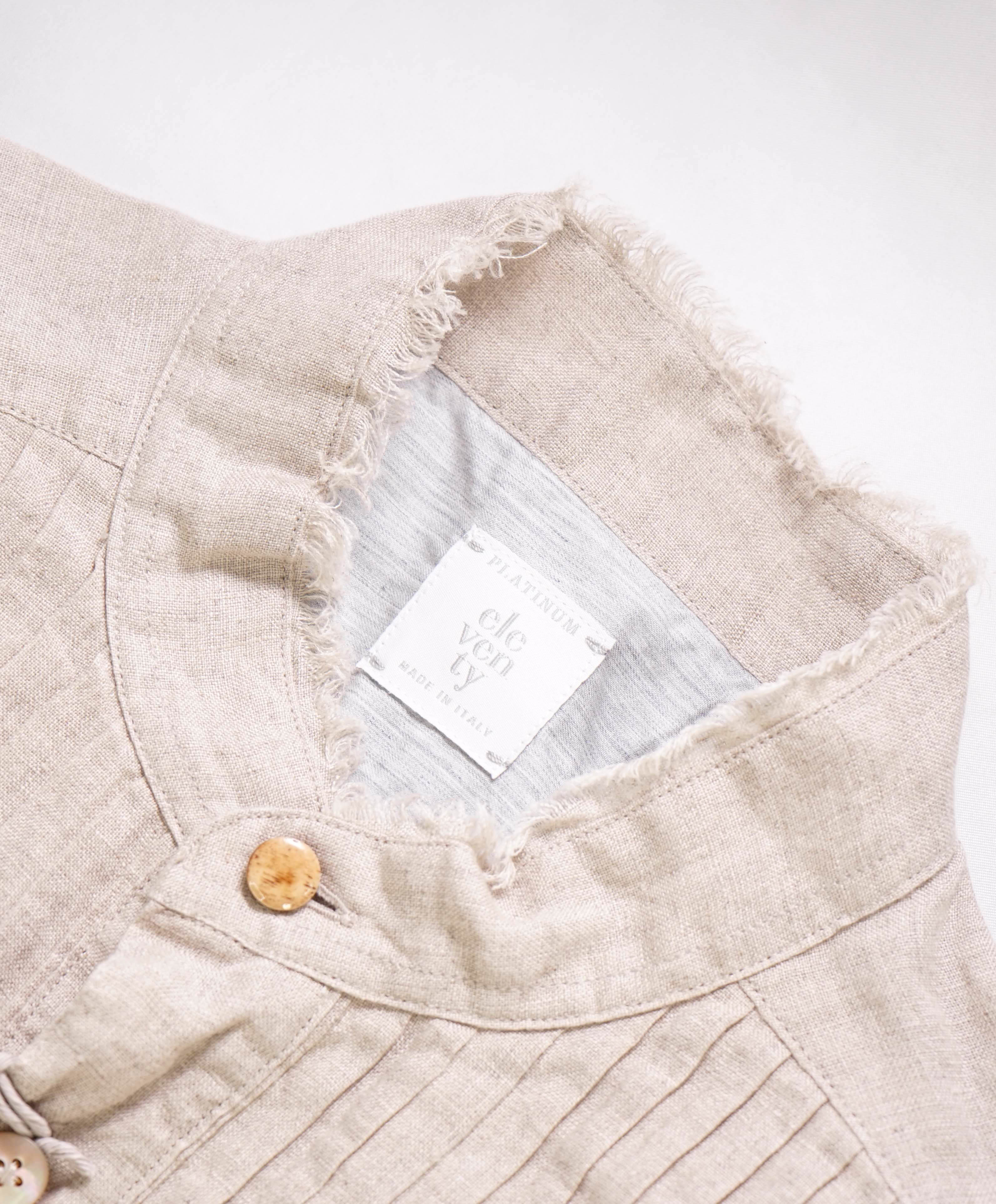 $495 ELEVENTY - LINEN Popover *PLEATED* Ivory MOP Button Down Shirt - M
