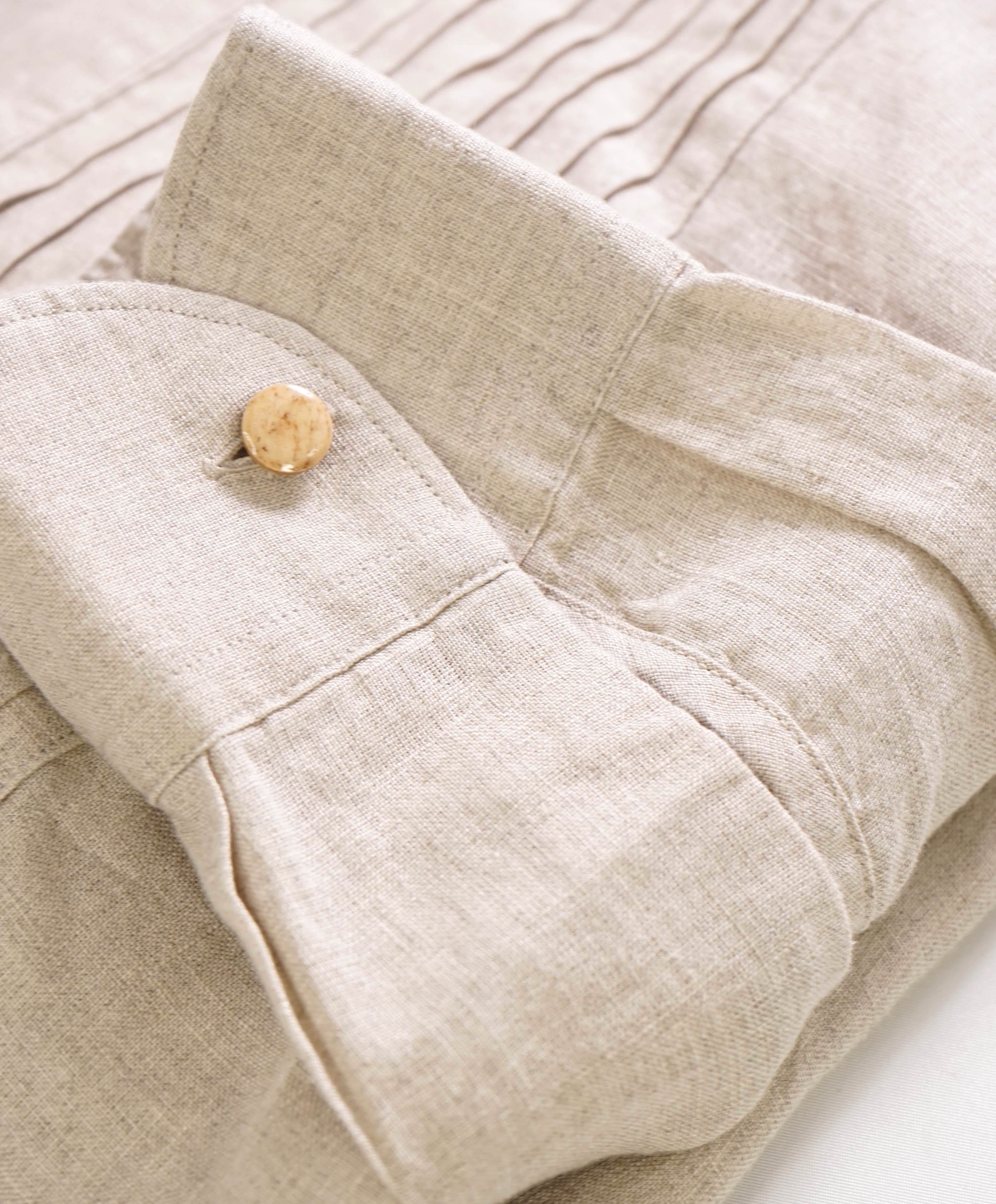 $495 ELEVENTY - LINEN Popover *PLEATED* Ivory MOP Button Down Shirt - M