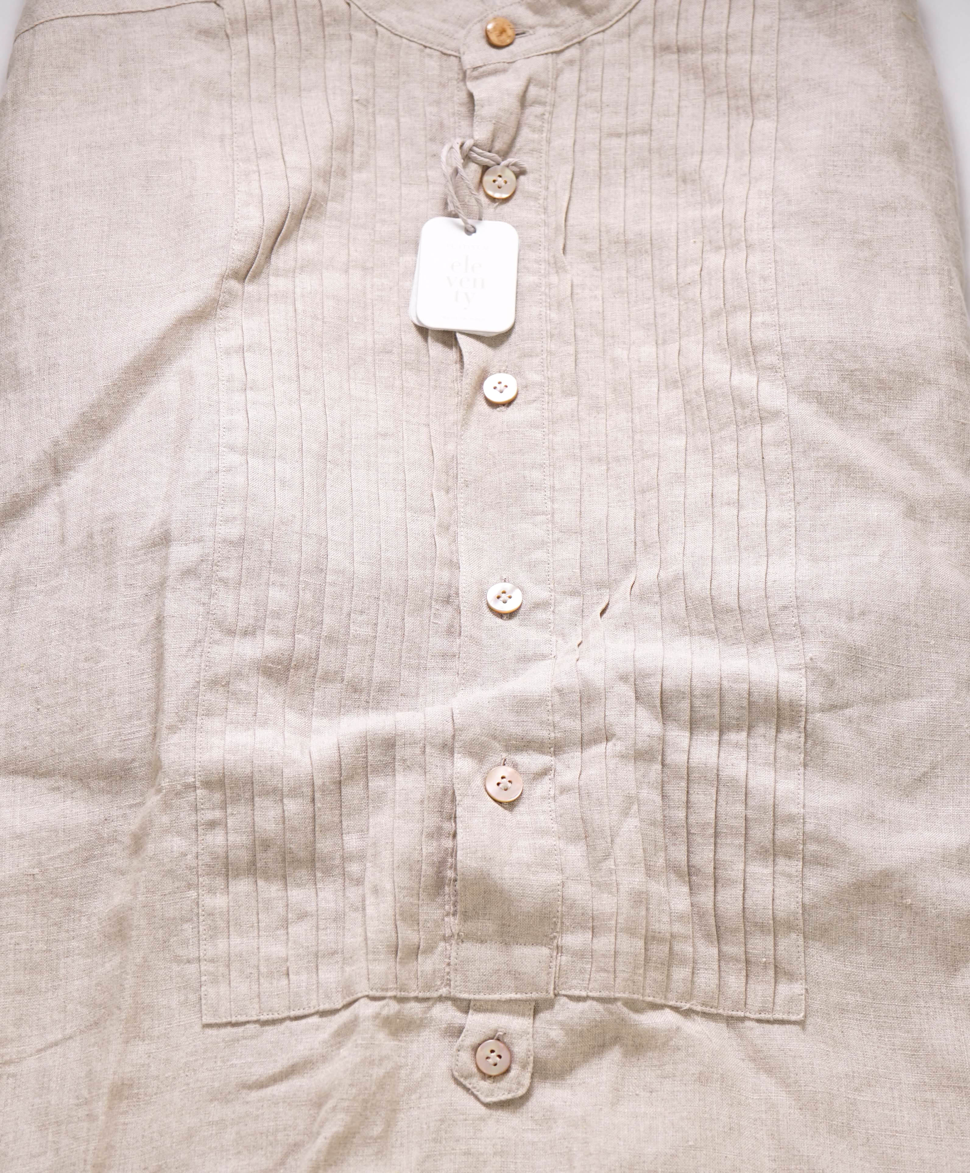 $495 ELEVENTY - LINEN Popover *PLEATED* Ivory MOP Button Down Shirt - M