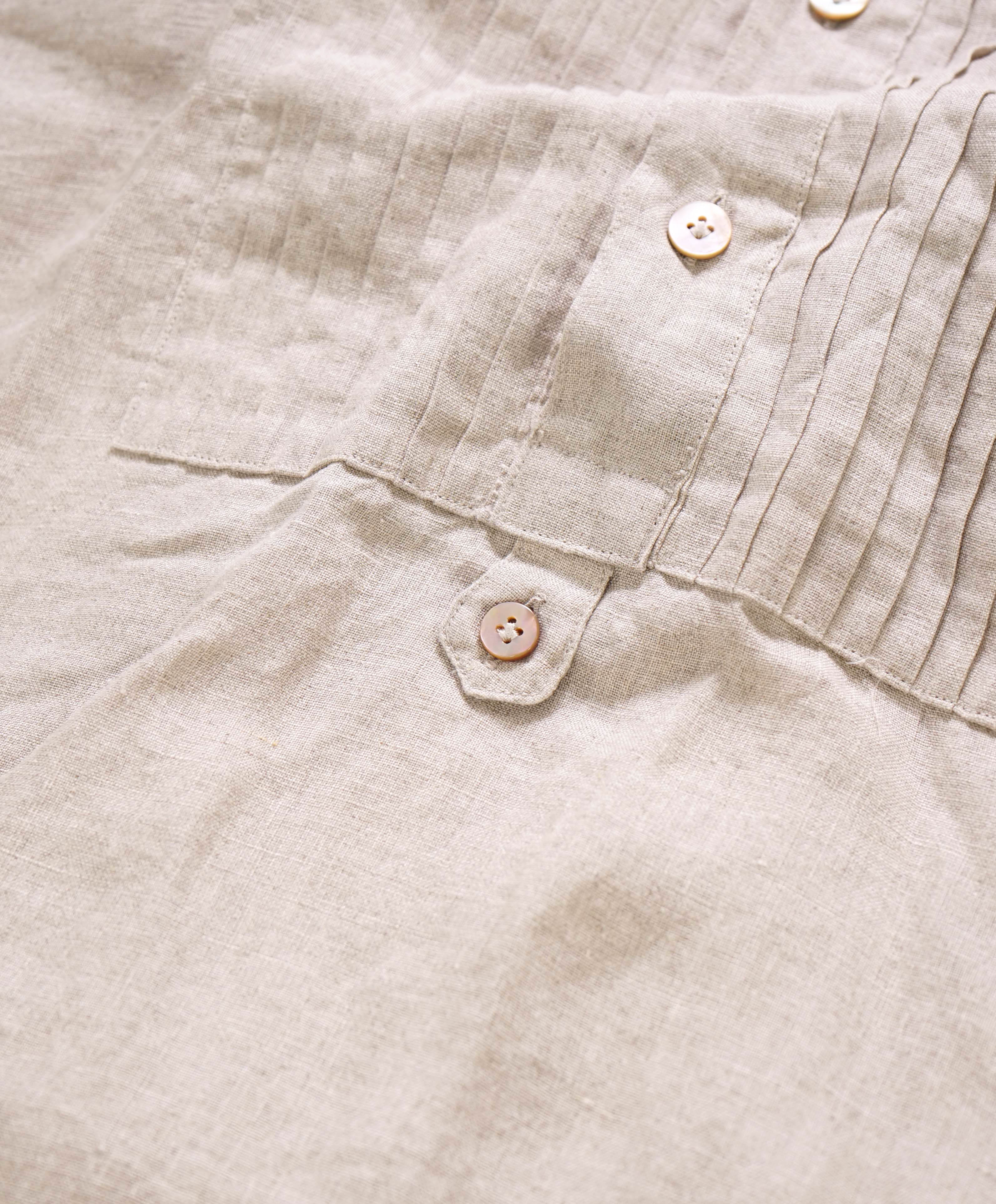 $495 ELEVENTY - LINEN Popover *PLEATED* Ivory MOP Button Down Shirt - M