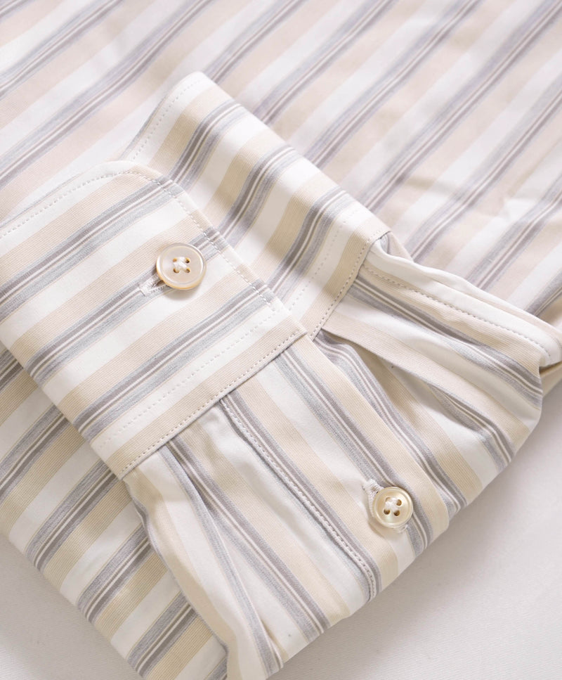 $495 ELEVENTY - Gray/White/Neutral *Spread Contrast Collar* Button Dress Shirt - M