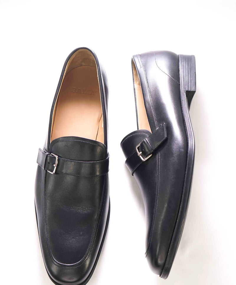 $680 BALLY - Black Logo Buckle Rubber Sole Loafers - 12US