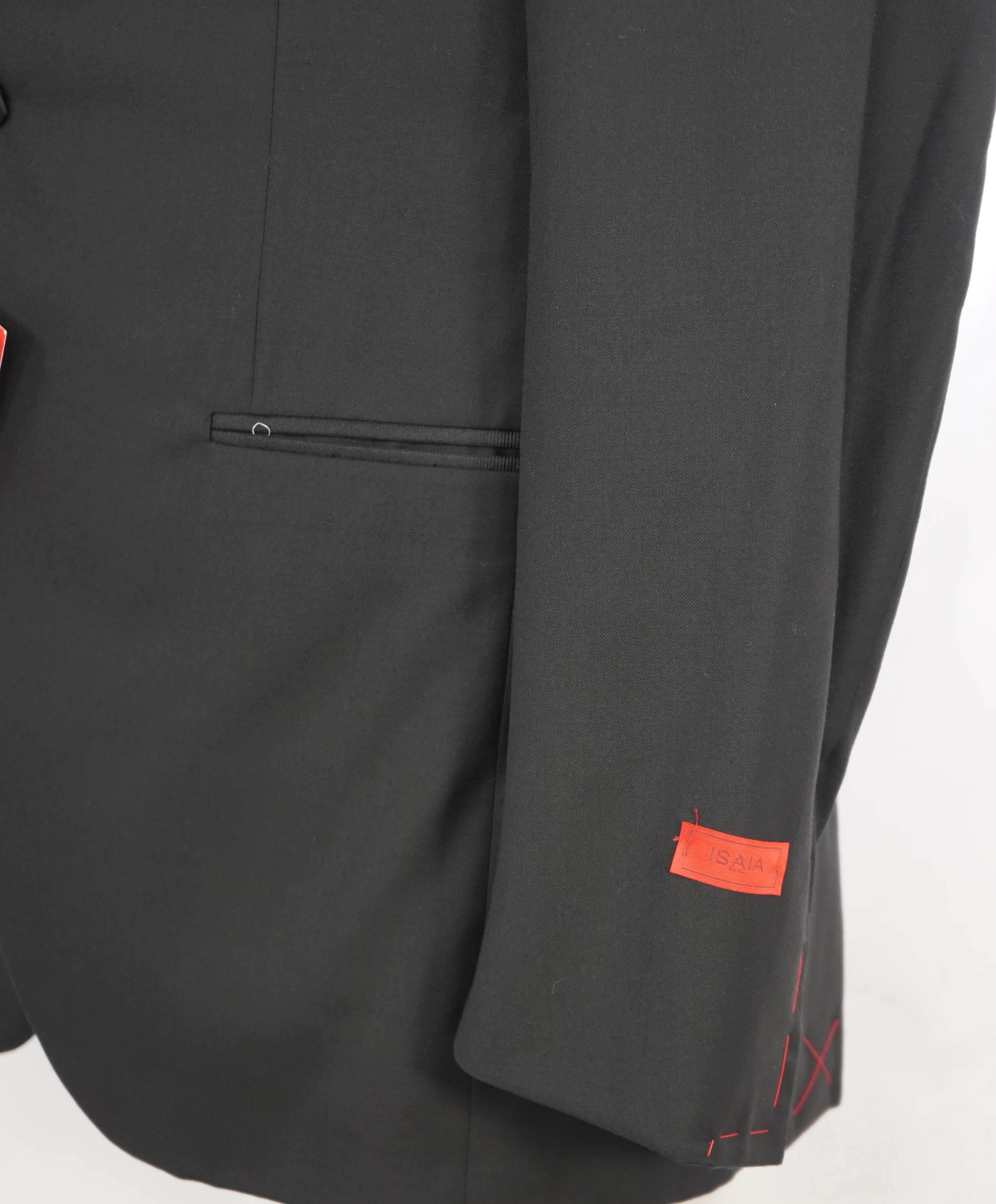 $4,595 ISAIA - "AQUASPIDER" Satin PEAK LAPEL Black Wool Tuxedo - 40L (36W)