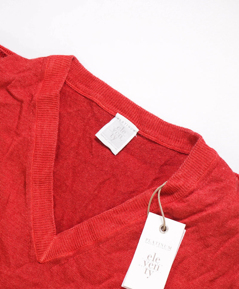 $495 ELEVENTY - Red V-Neck Premium Pure Wool/SILK Sweater - L
