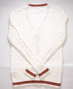$795 ELEVENTY - Ivory/Brown Cotton Cable Knit Tipped Cardigan Sweater- M
