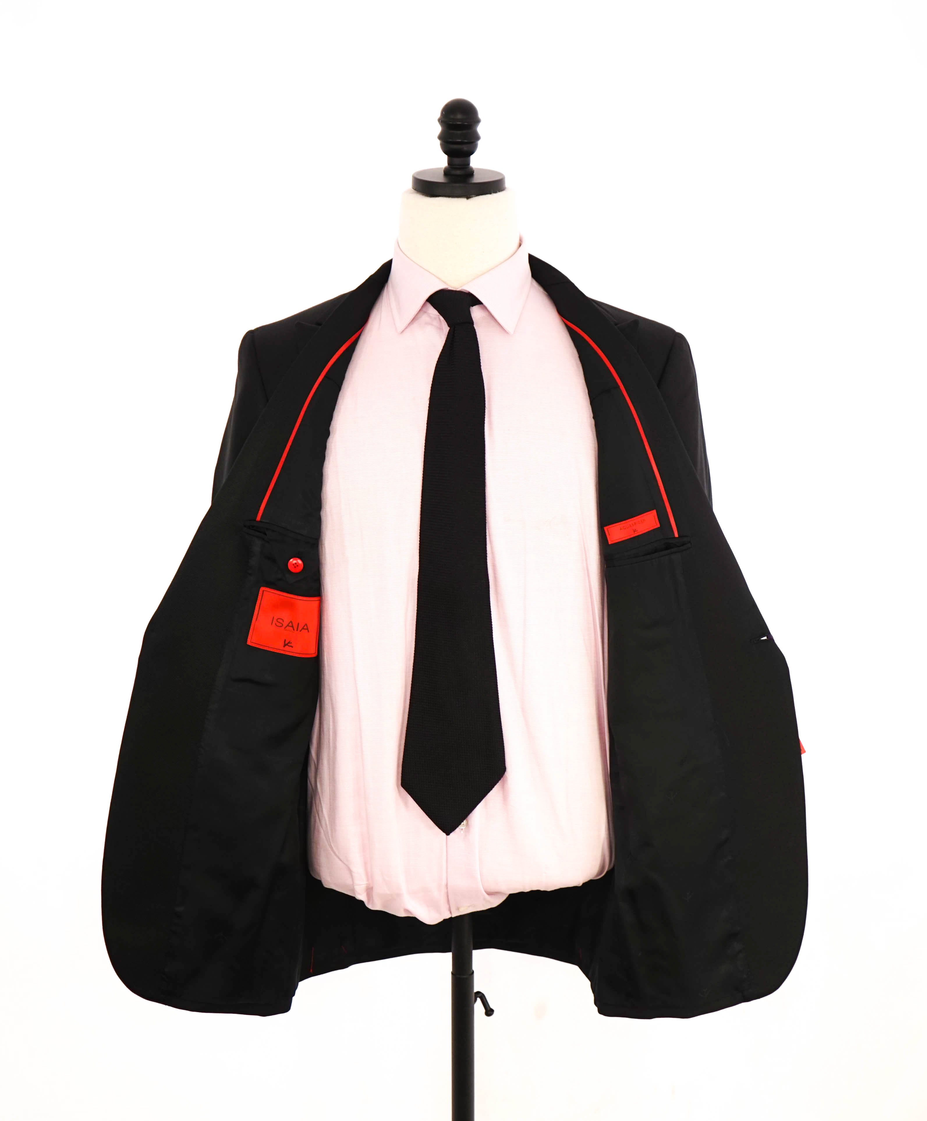 $4,595 ISAIA - "AQUASPIDER" Satin PEAK LAPEL Black Wool Tuxedo - 40L (36W)