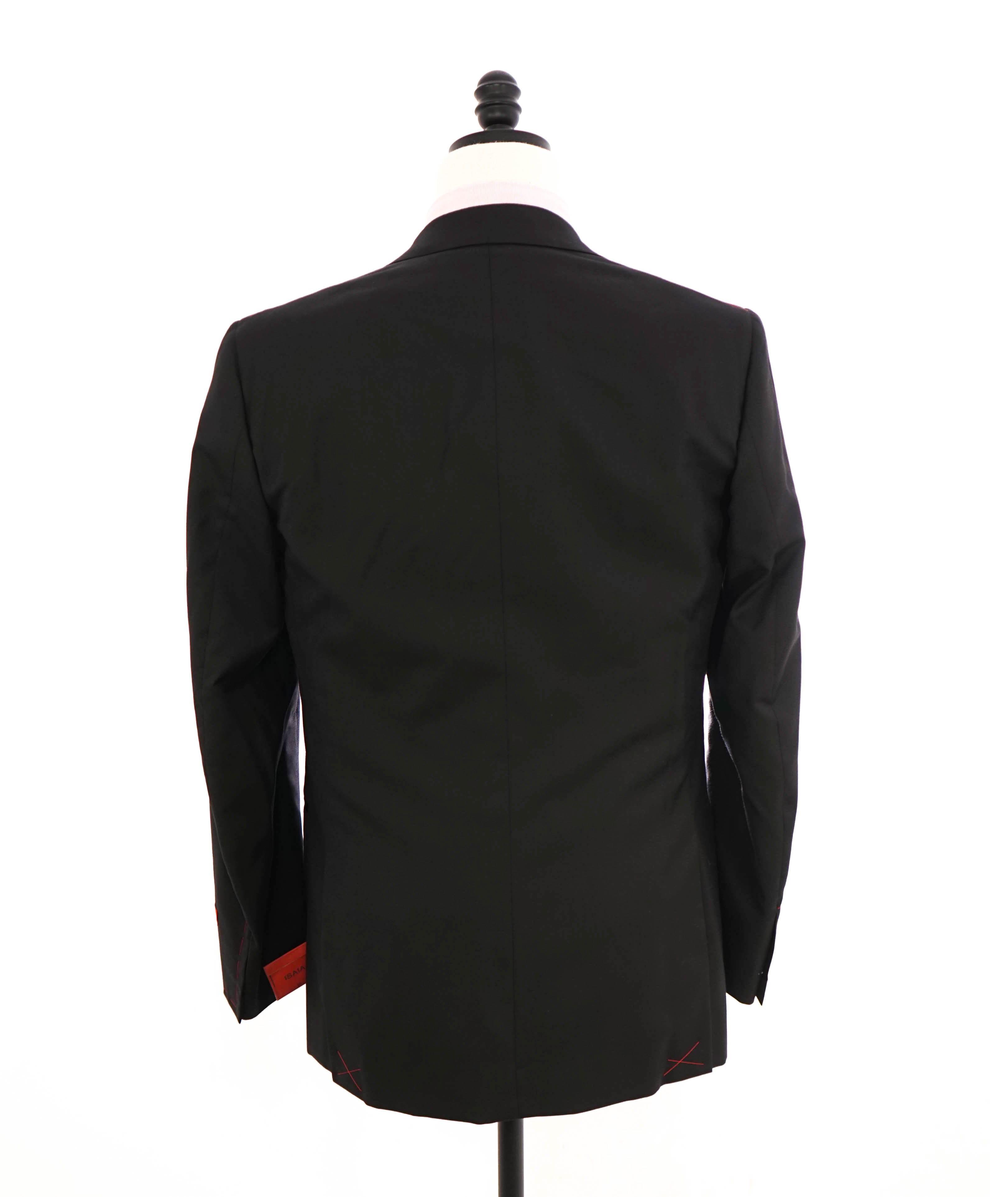 $4,595 ISAIA - "AQUASPIDER" Satin PEAK LAPEL Black Wool Tuxedo - 40L (36W)