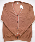 $795 ELEVENTY -Brown/Ivory/Red Cotton Tipped Cardigan Sweater- M