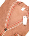 $795 ELEVENTY -Brown/Ivory/Red Cotton Tipped Cardigan Sweater- M