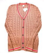 $795 ELEVENTY -Brown/Ivory Cotton Cable Knit Tipped Cardigan Sweater- M