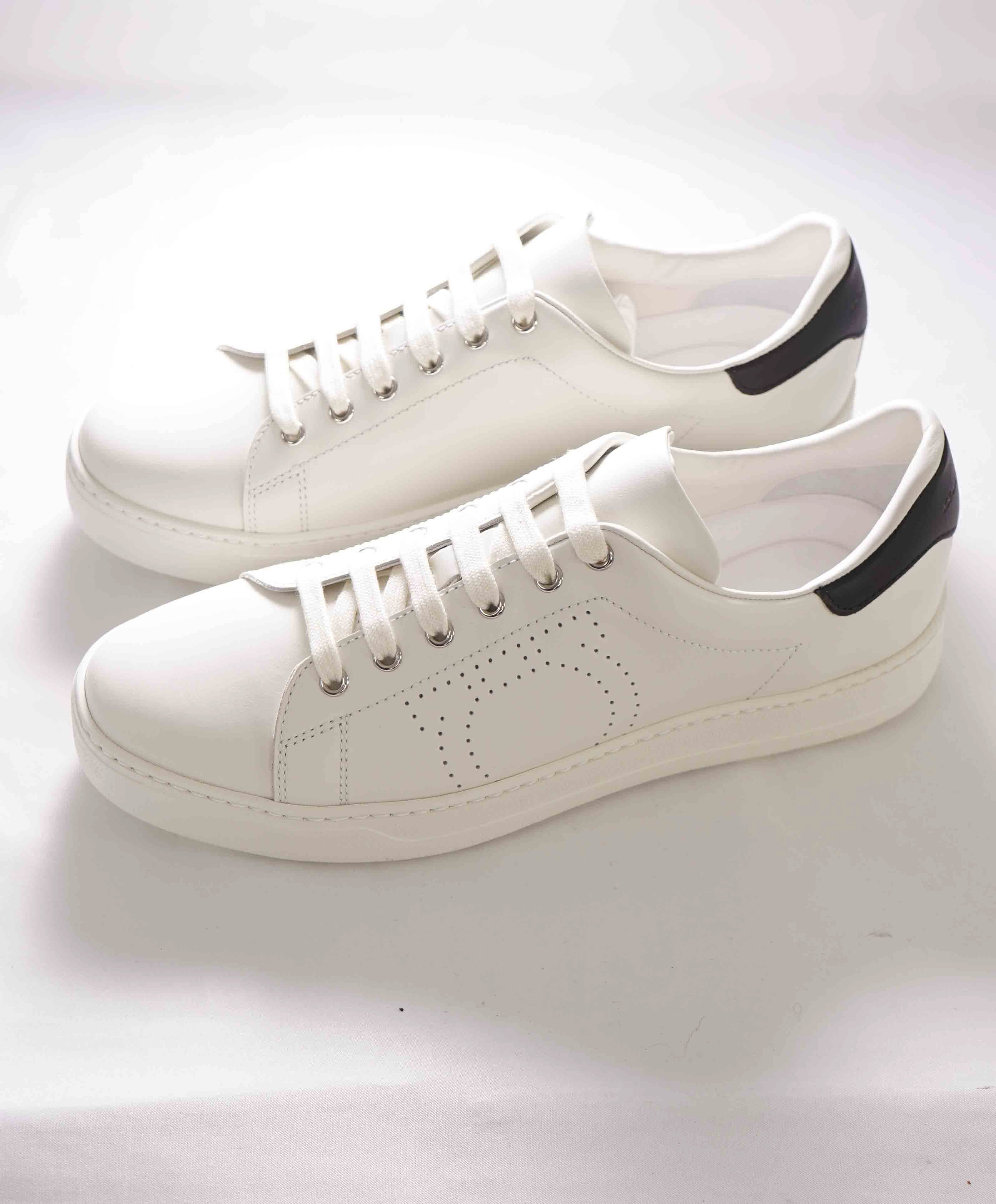 $695 SALVATORE FERRAGAMO - *PIERRE* White/Black Gancini Sneaker - 10 M US