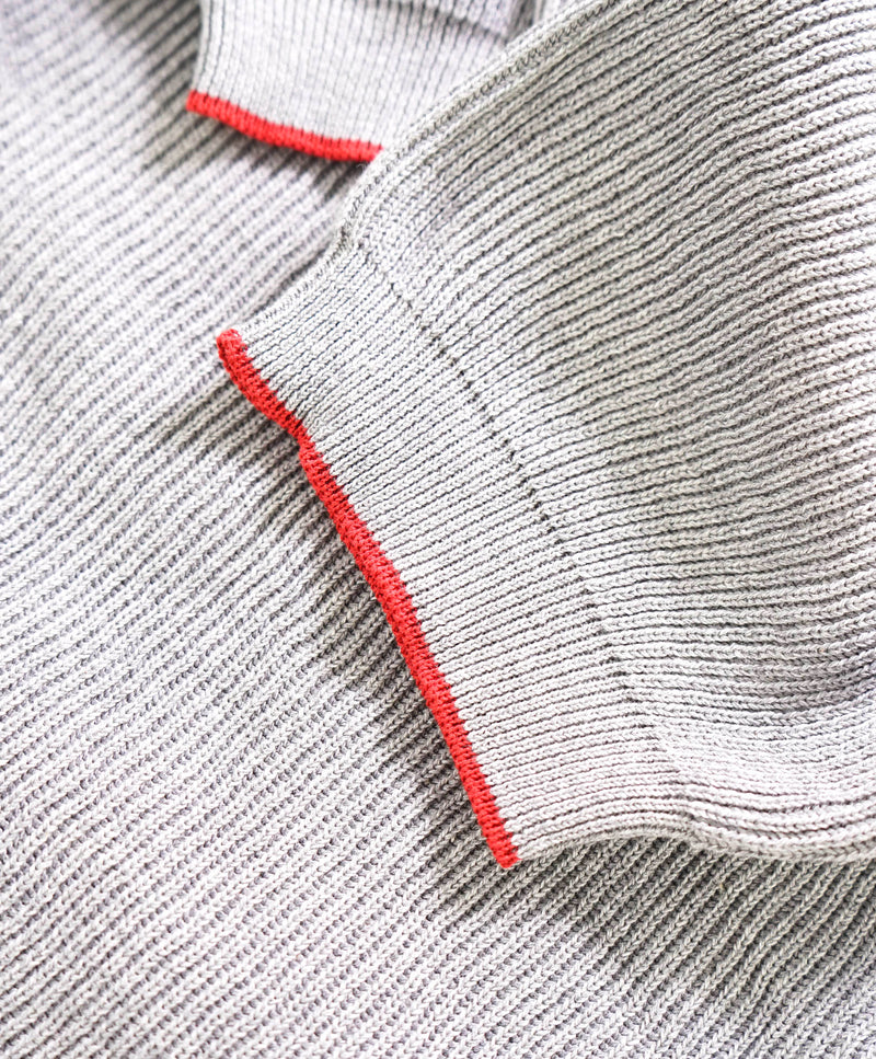 $395 ELEVENTY - Grey/Red Crewneck Premium Short Sleeve Sweater - M