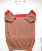 $395 ELEVENTY - Ivory Color block Crewneck Premium Short Sleeve Sweater - M