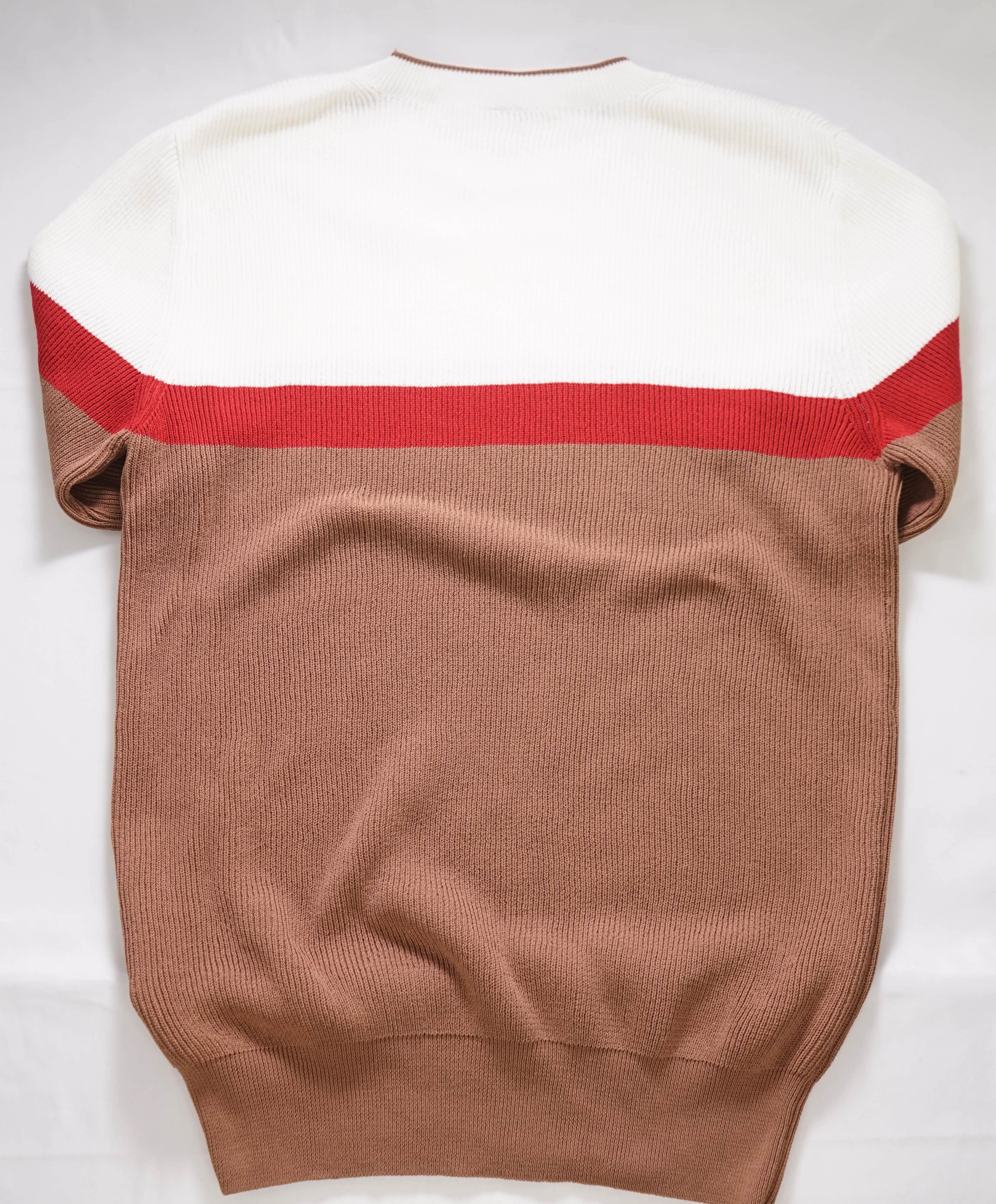 $395 ELEVENTY - Ivory Color block Crewneck Premium Short Sleeve Sweater - M