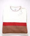 $395 ELEVENTY - Ivory Color block Crewneck Premium Short Sleeve Sweater - M