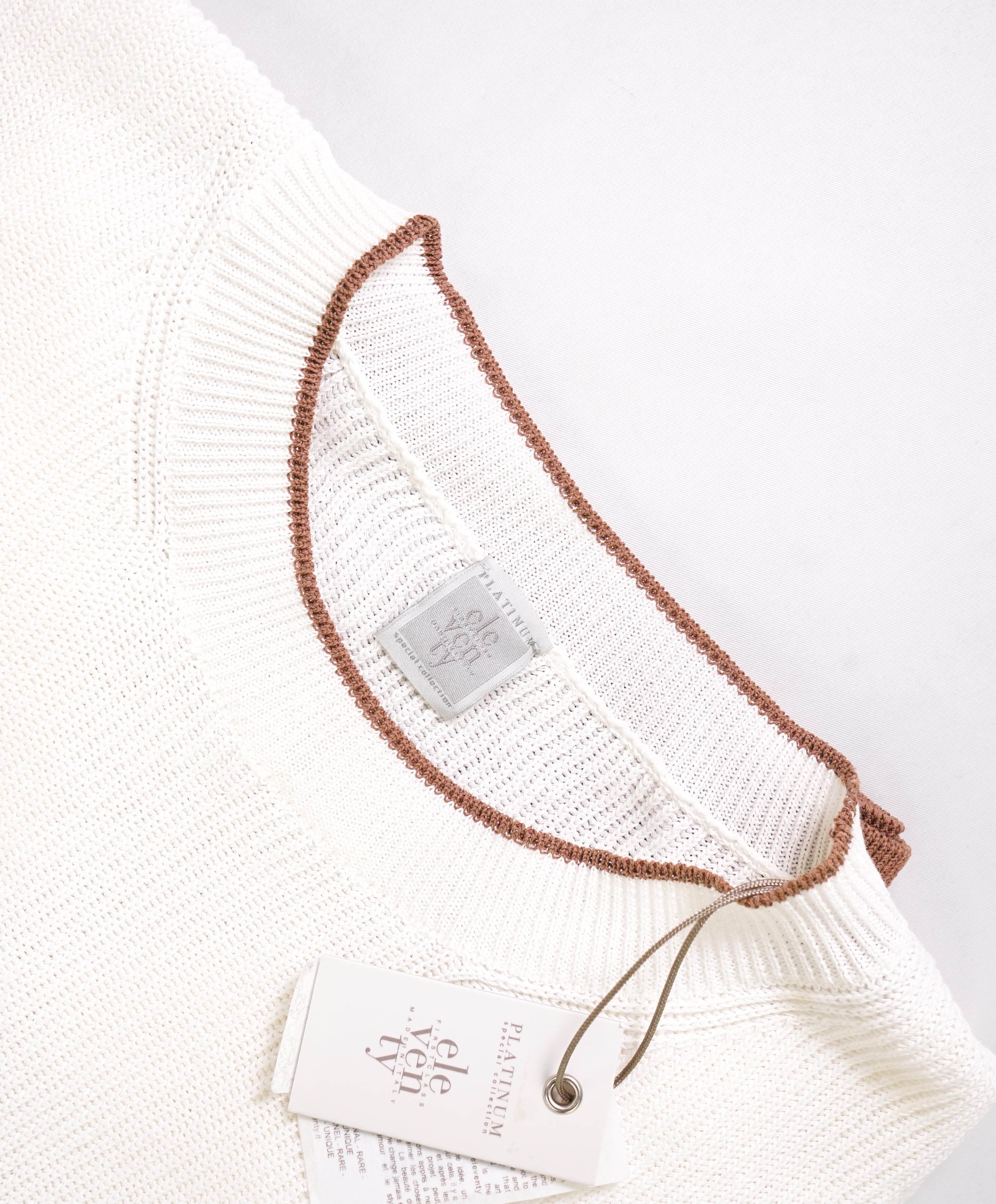 $395 ELEVENTY - Ivory Color block Crewneck Premium Short Sleeve Sweater - M