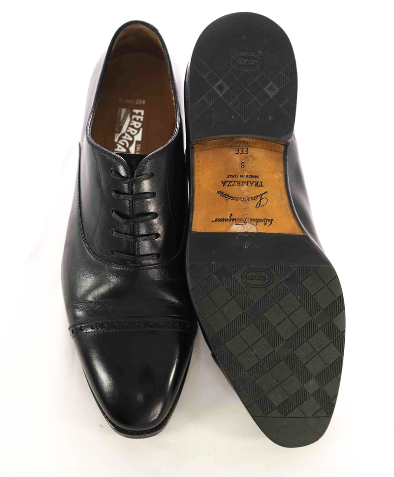 $1,495 SALVATORE FERRAGAMO - "TRAMEZZA" Black PREMIUM Oxford - 8 EEE