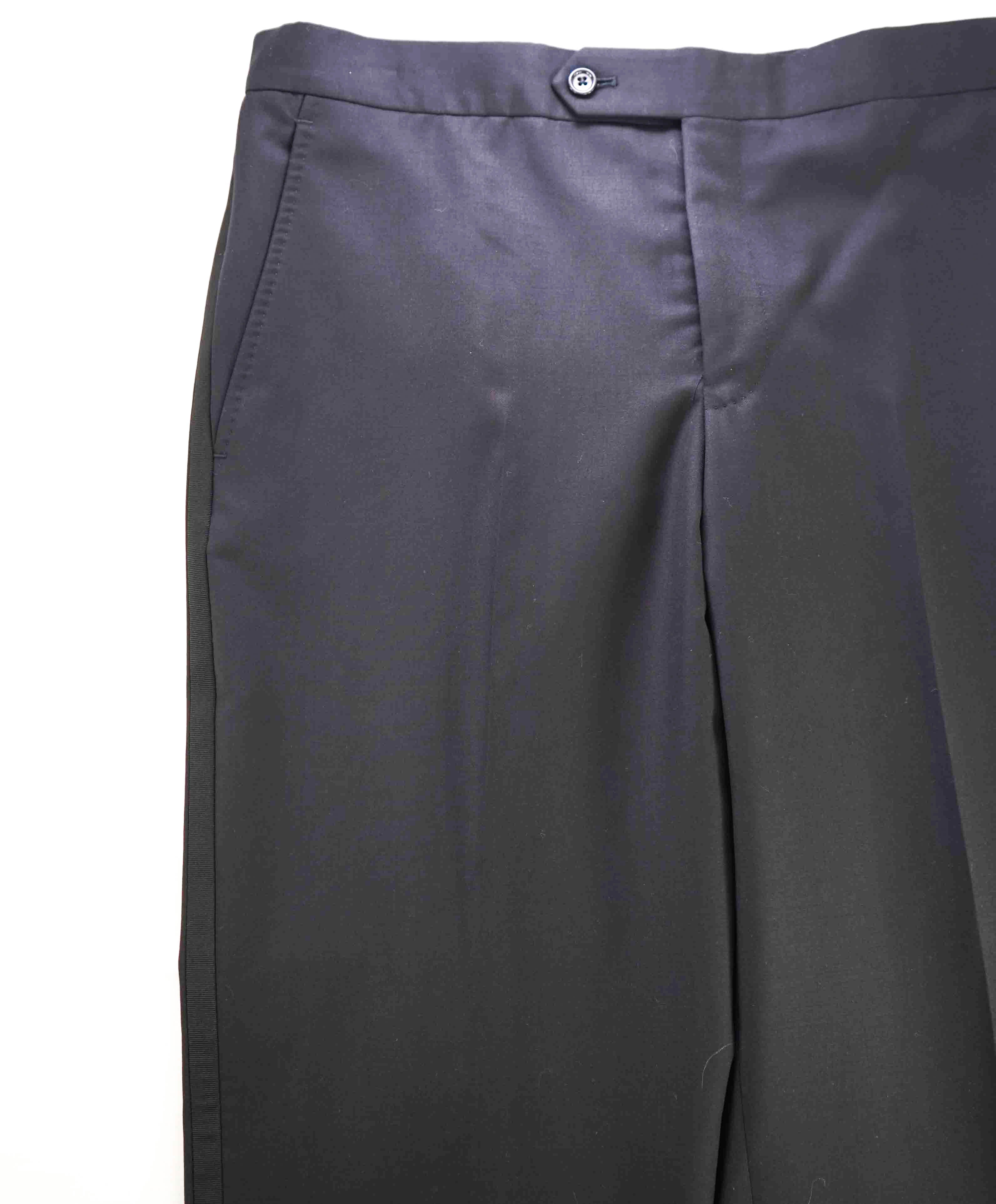 $398 SAKS FIFTH AVE - Black Wool MADE IN ITALY Flat Front Dress Tux Pants- 32W