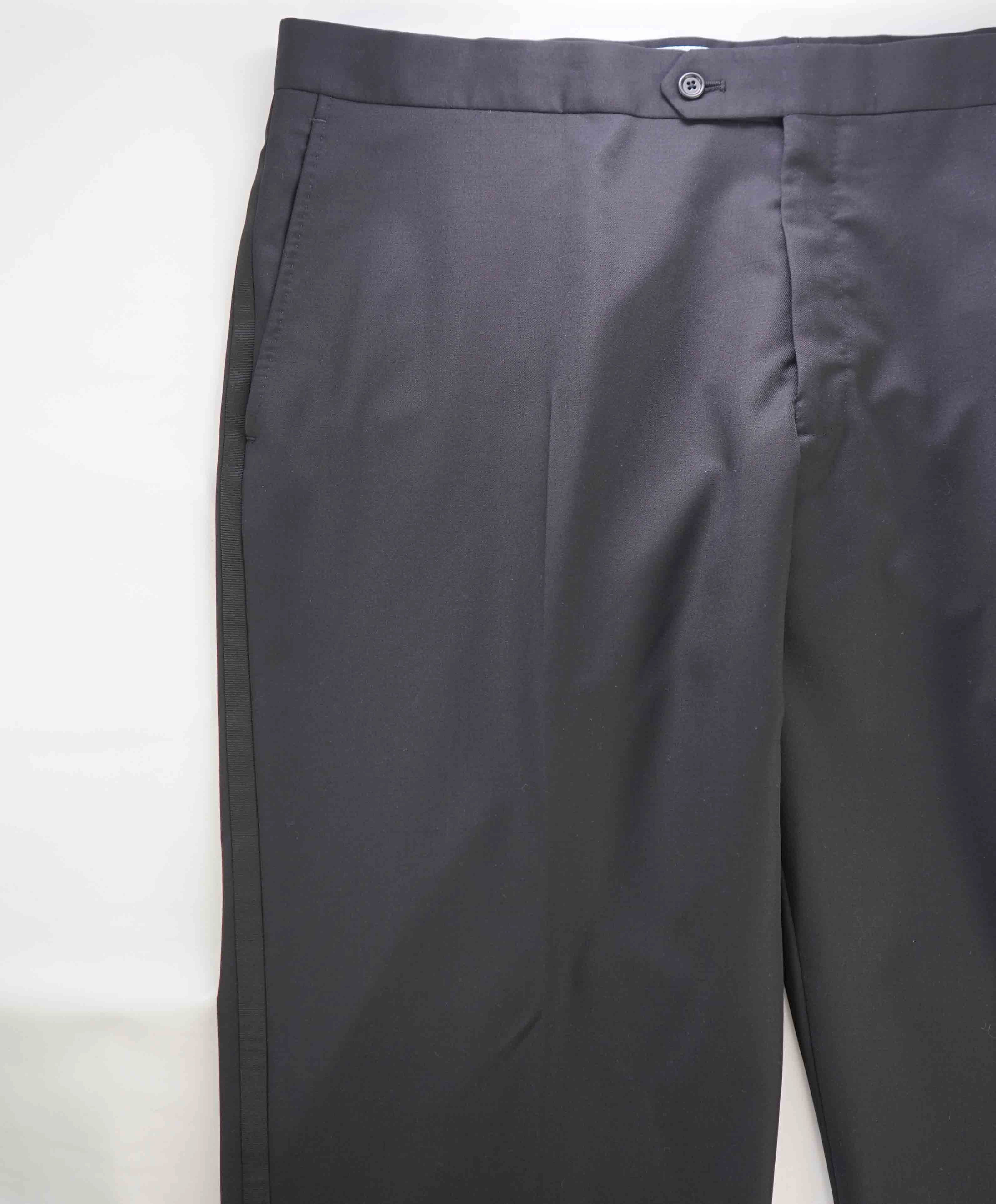 $398 SAKS FIFTH AVE - Black Wool MADE IN ITALY Flat Front Dress Tux Pants- 44W