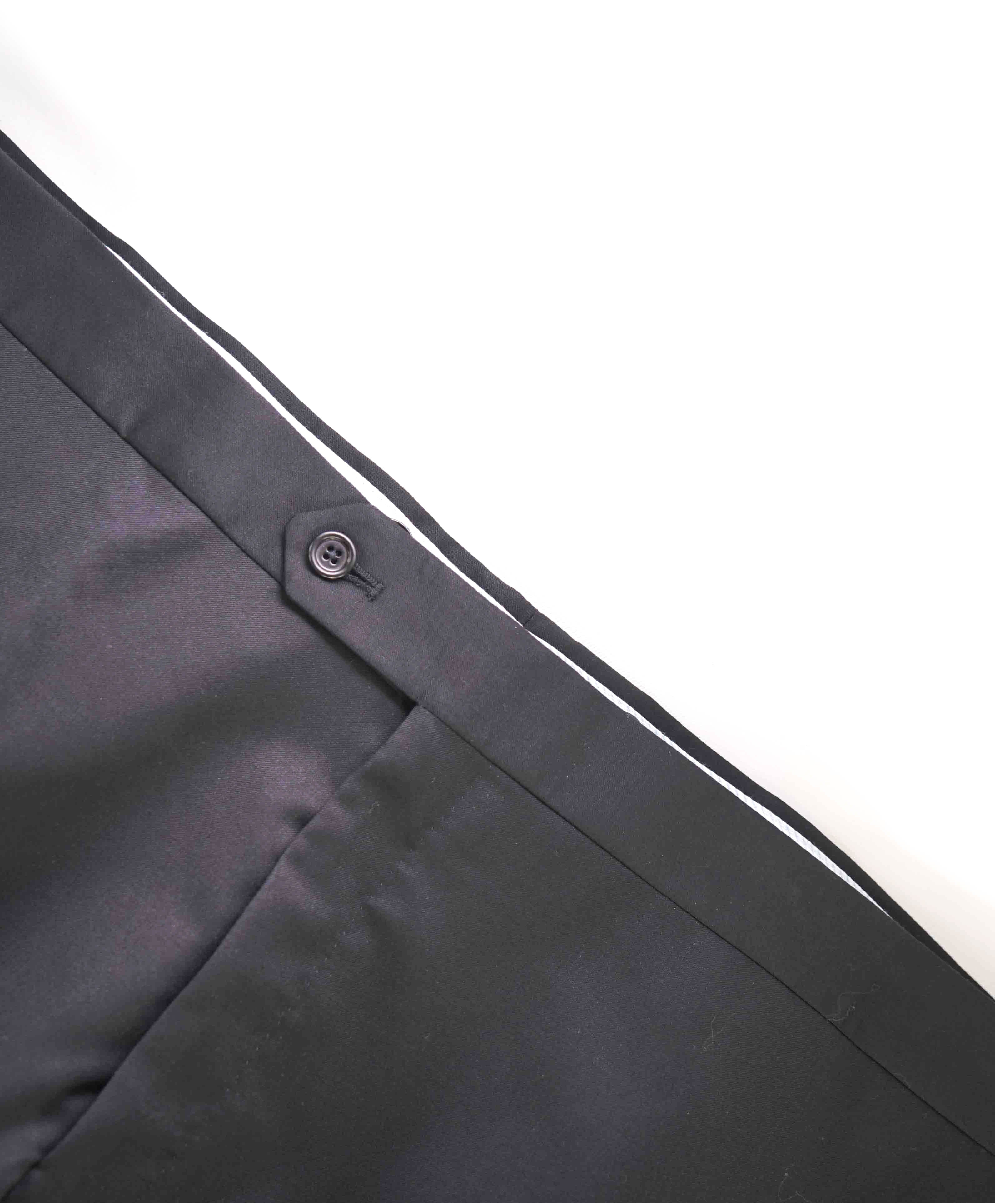 $398 SAKS FIFTH AVE - Black Wool MADE IN ITALY Flat Front Dress Tux Pants- 44W