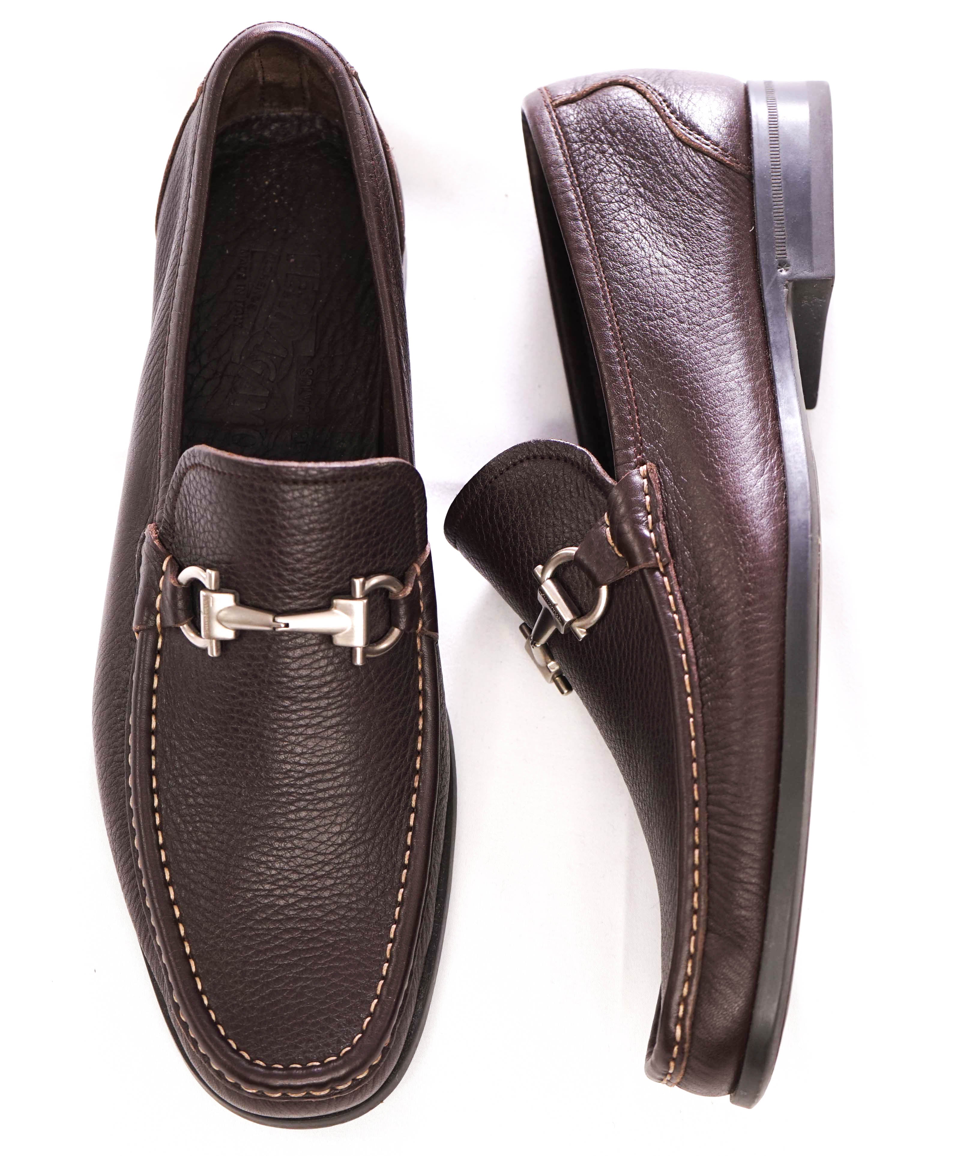 $850 SALVATORE FERRAGAMO - “Magnifico” Brown Leather Slip-On Loafer - 9.5 D