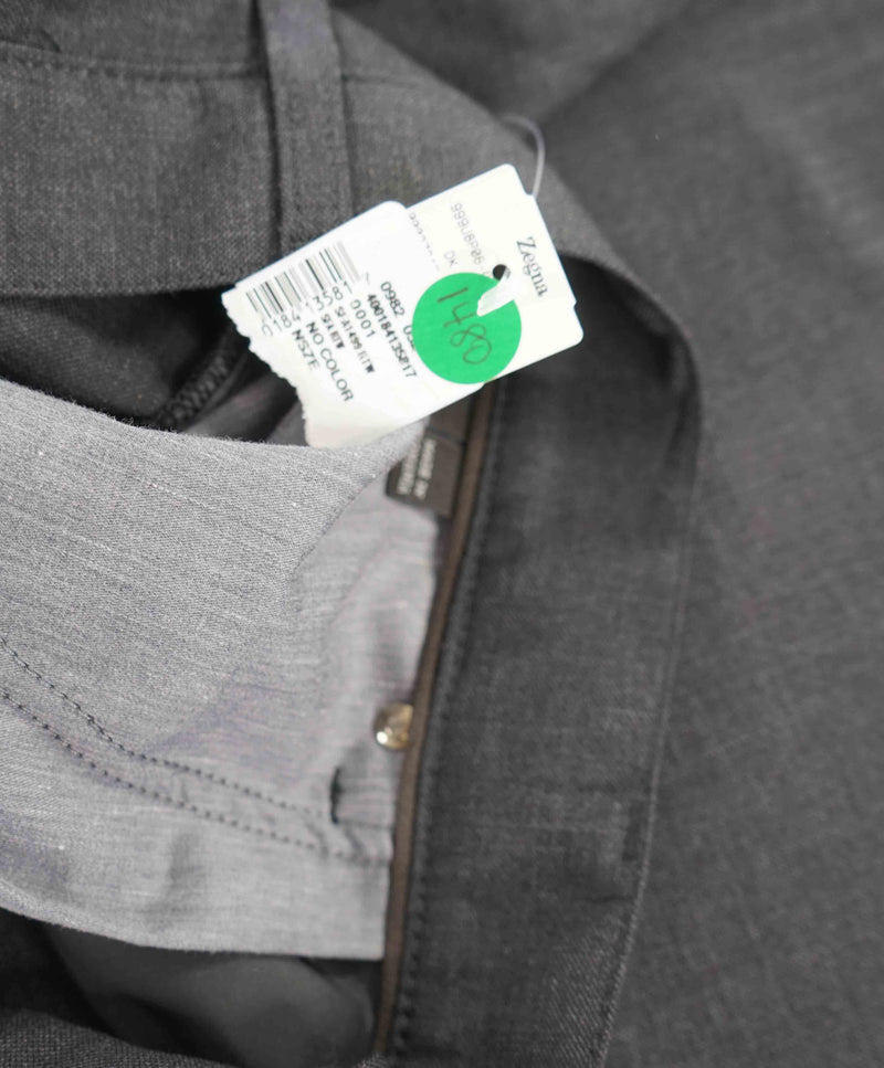 ERMENEGILDO ZEGNA - Gray WOOL Suede Logo Tag 5-Pocket Pants- 40W