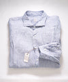 $395 ELEVENTY - *LINEN* Blue White Stripe Dress Shirt - XXL