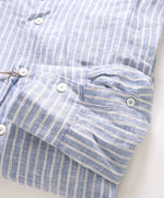 $395 ELEVENTY - *LINEN* Blue White Stripe Dress Shirt - XXL