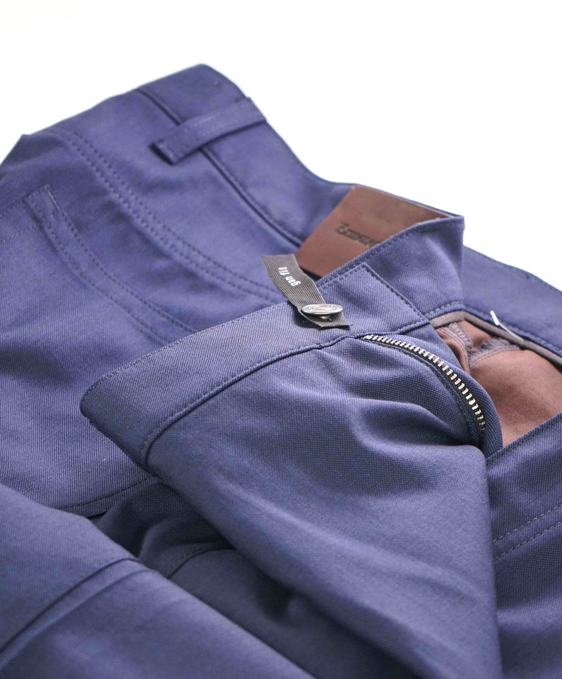 ERMENEGILDO ZEGNA - Blue WOOL Suede Logo Tag 5-Pocket Pants- 40W
