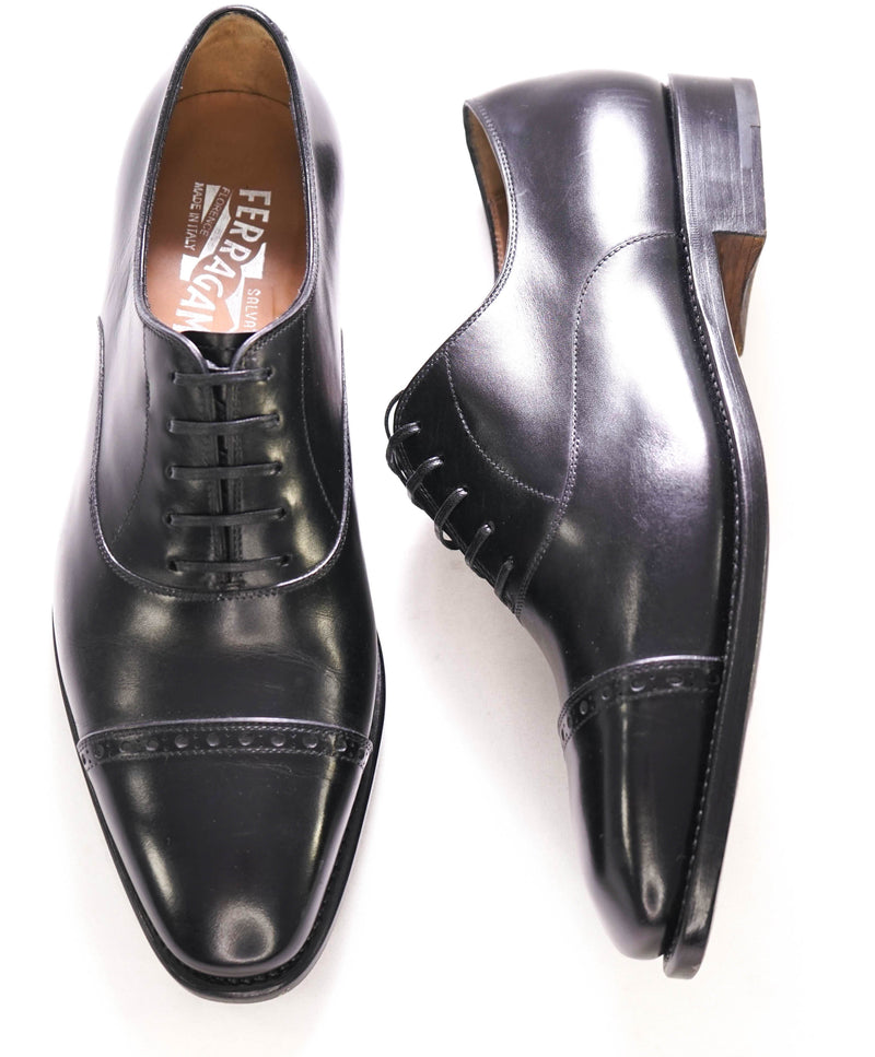 $1,495 SALVATORE FERRAGAMO - "TRAMEZZA" Black PREMIUM Oxford - 7 EEE