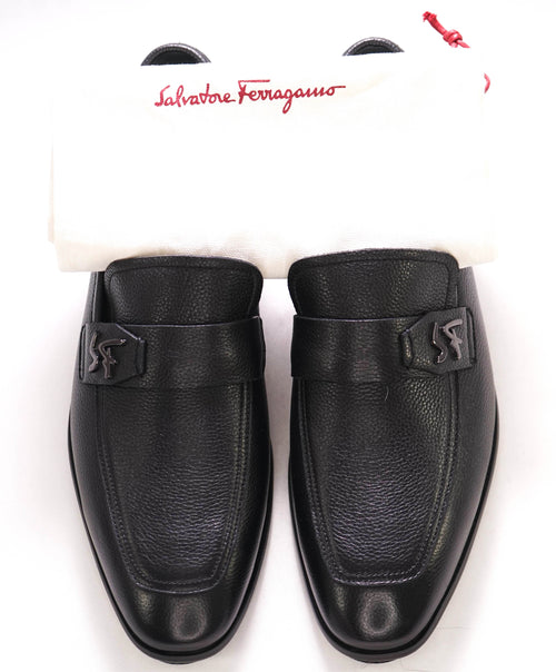 SALVATORE FERRAGAMO - GOODYEAR "SF" Pebbled Black Leather Loafer- 10 D