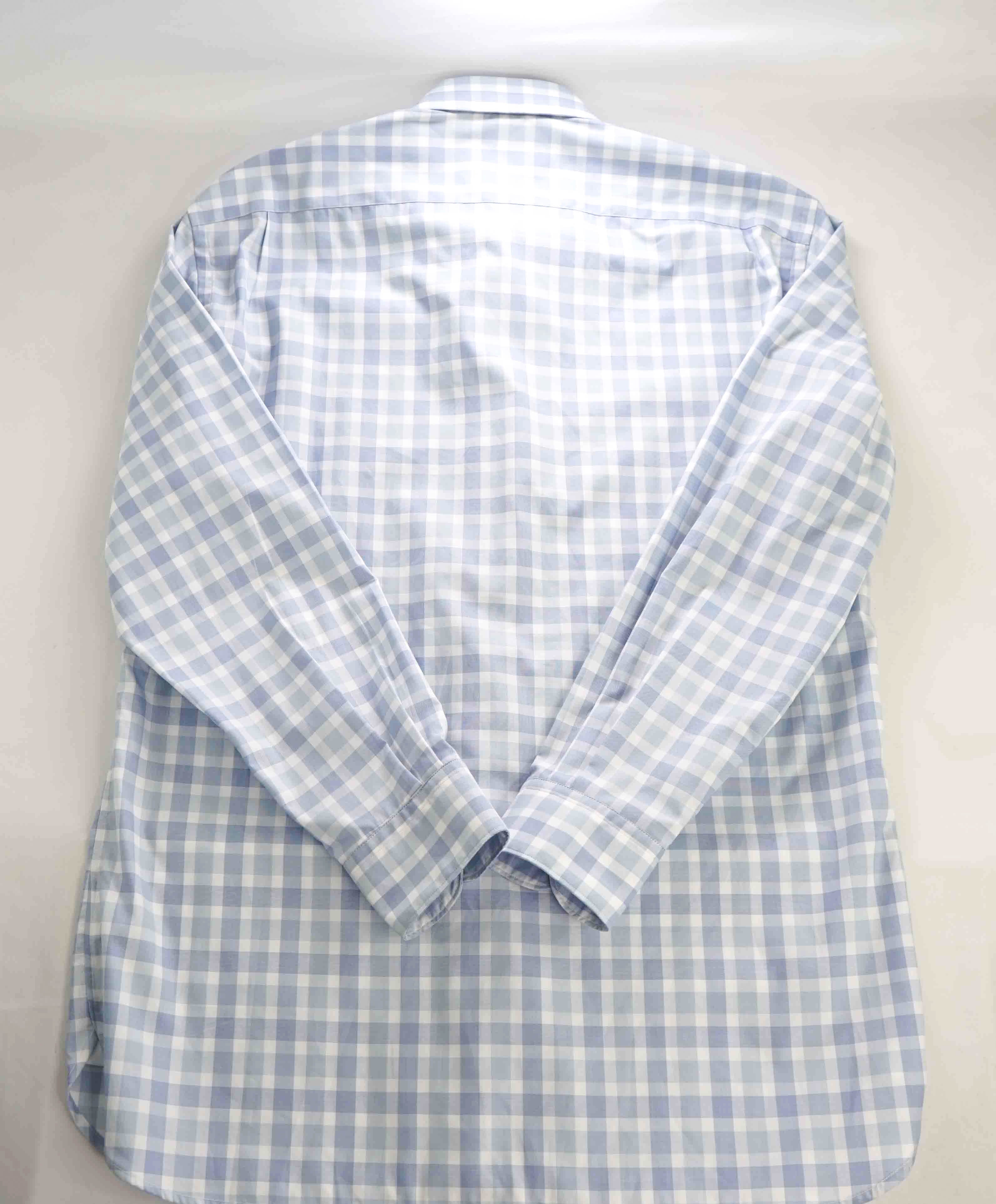 $550 ERMENEGILDO ZEGNA - Blue Check "TRAVELLER" Button Down Shirt - M