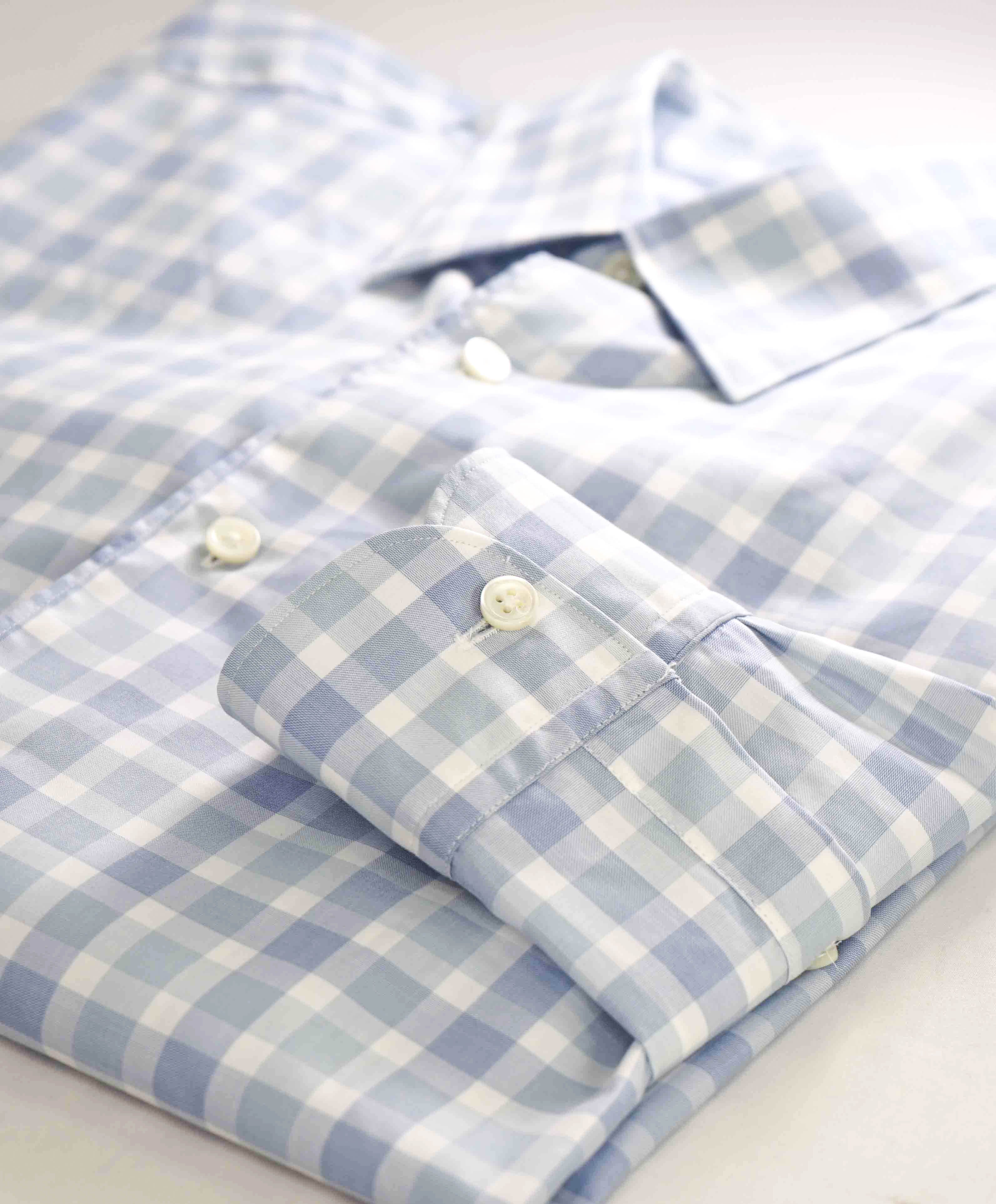 $550 ERMENEGILDO ZEGNA - Blue Check "TRAVELLER" Button Down Shirt - M