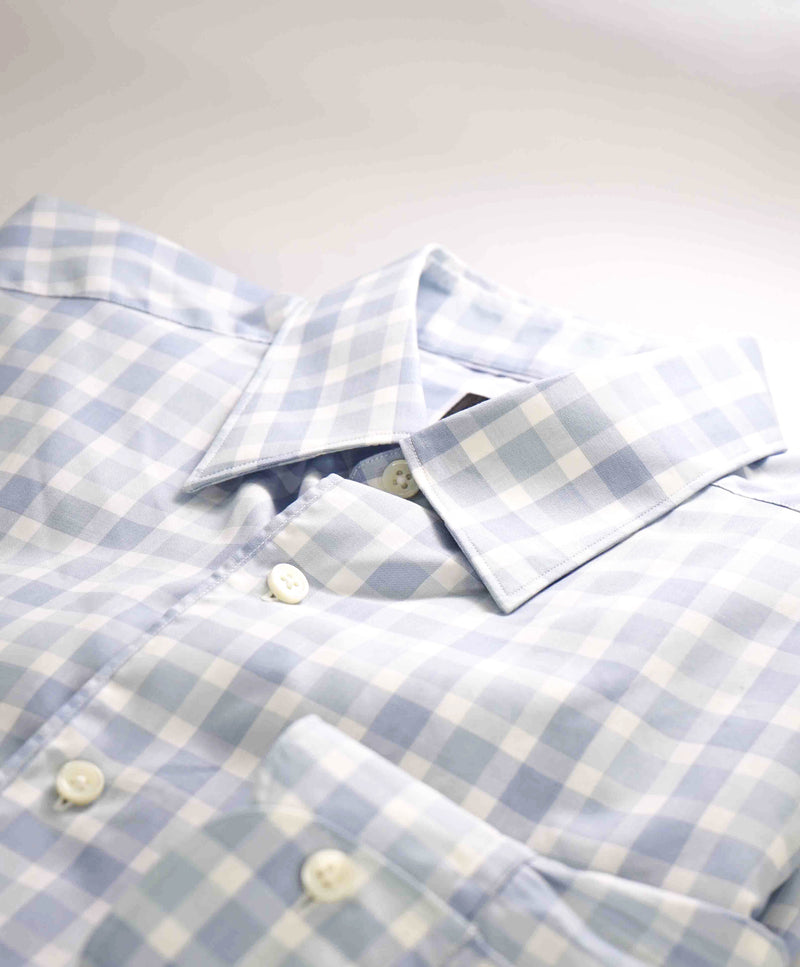 $550 ERMENEGILDO ZEGNA - Blue Check "TRAVELLER" Button Down Shirt - M