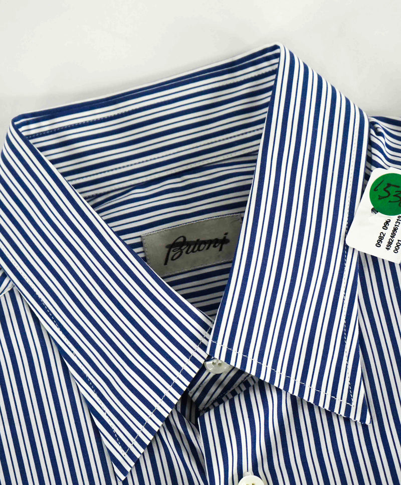 $890 BRIONI - Blue Stripe Button Down Dress Shirt - L