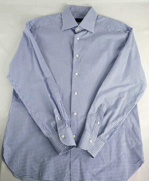 $550 ERMENEGILDO ZEGNA - Blue Check Button Down Shirt - 16.5