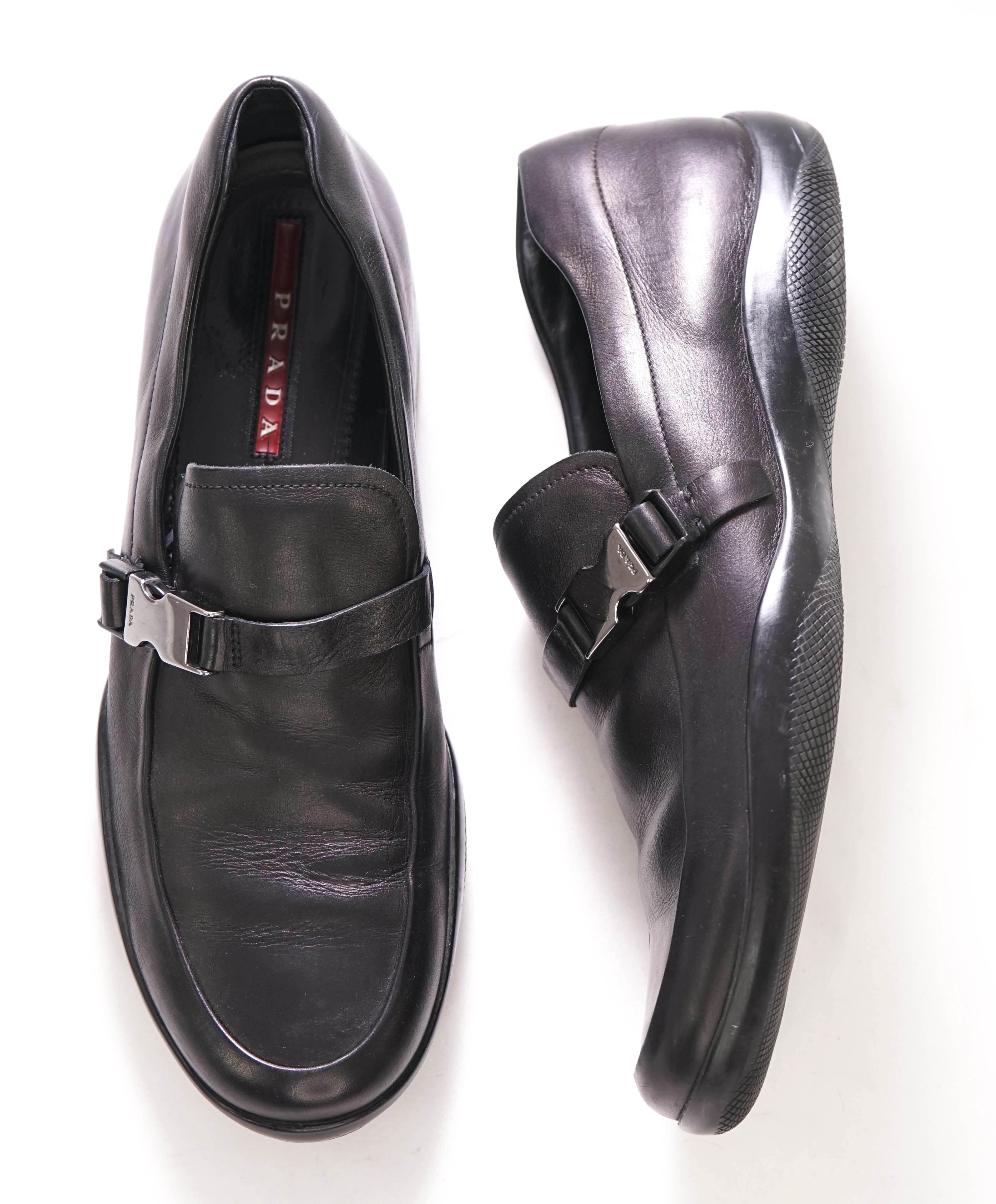 $795 PRADA - *LINEA ROSSA* Black Slip On Logo Vamp Loafer - 12 US (11 Prada)